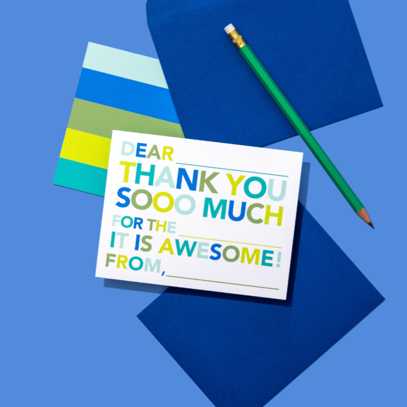 Kids Fill in Thank You Notes - Blue