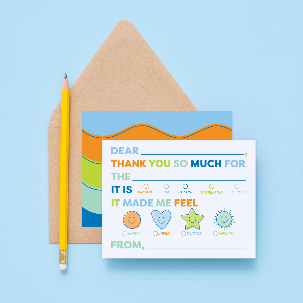 Kids Emotions Fill In Thank You Notes - Blues