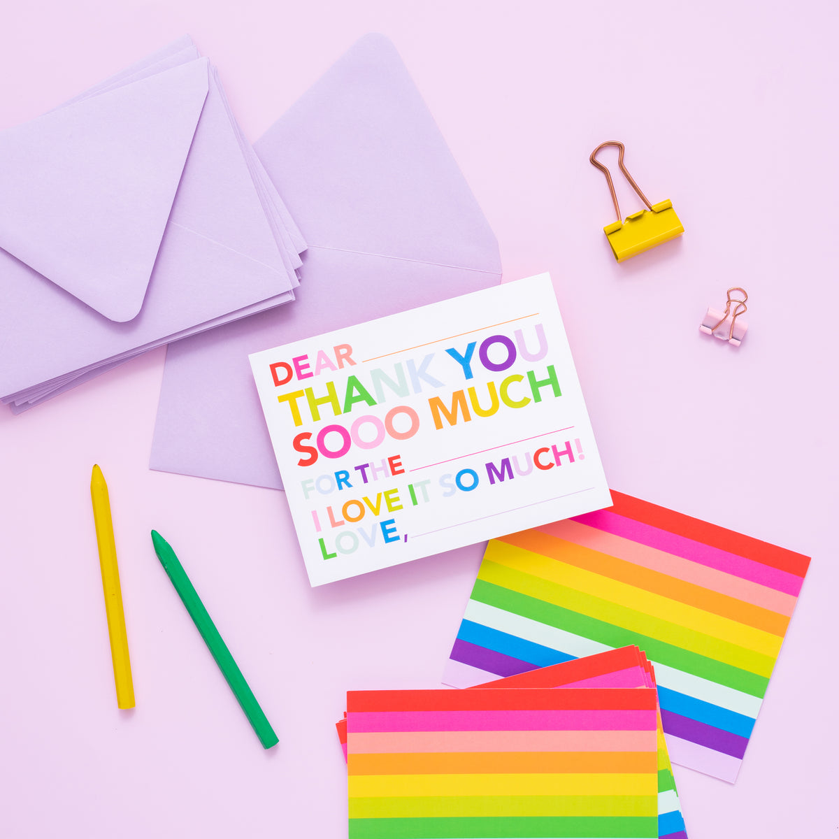 Kids Fill in Thank You Notes - Rainbow