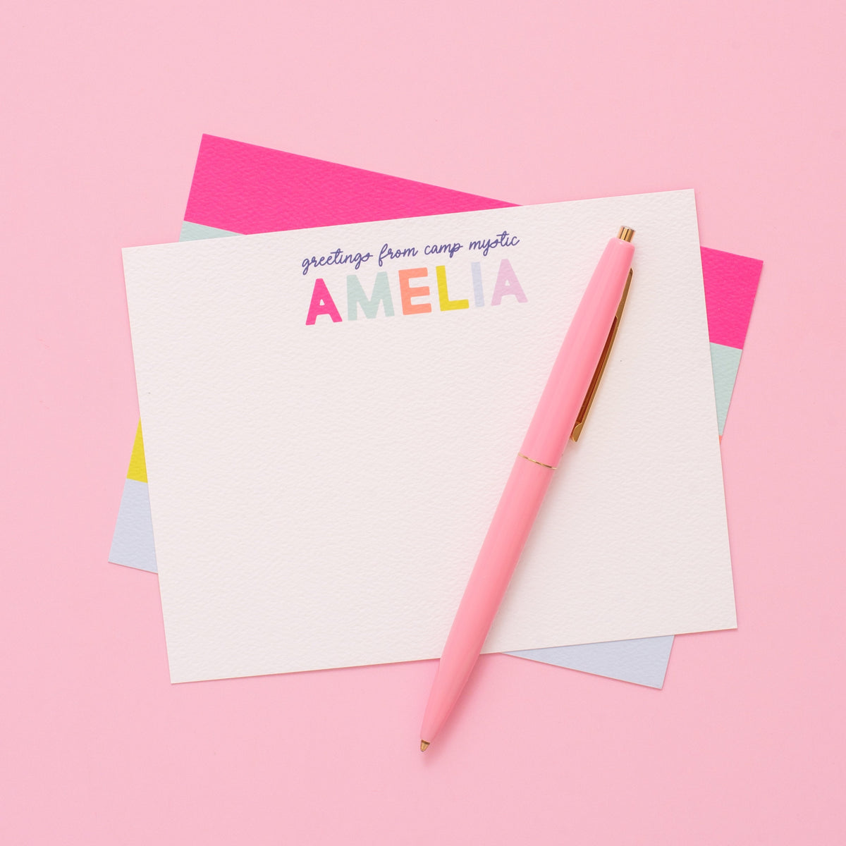 Camp Personalized Stationery - Pink
