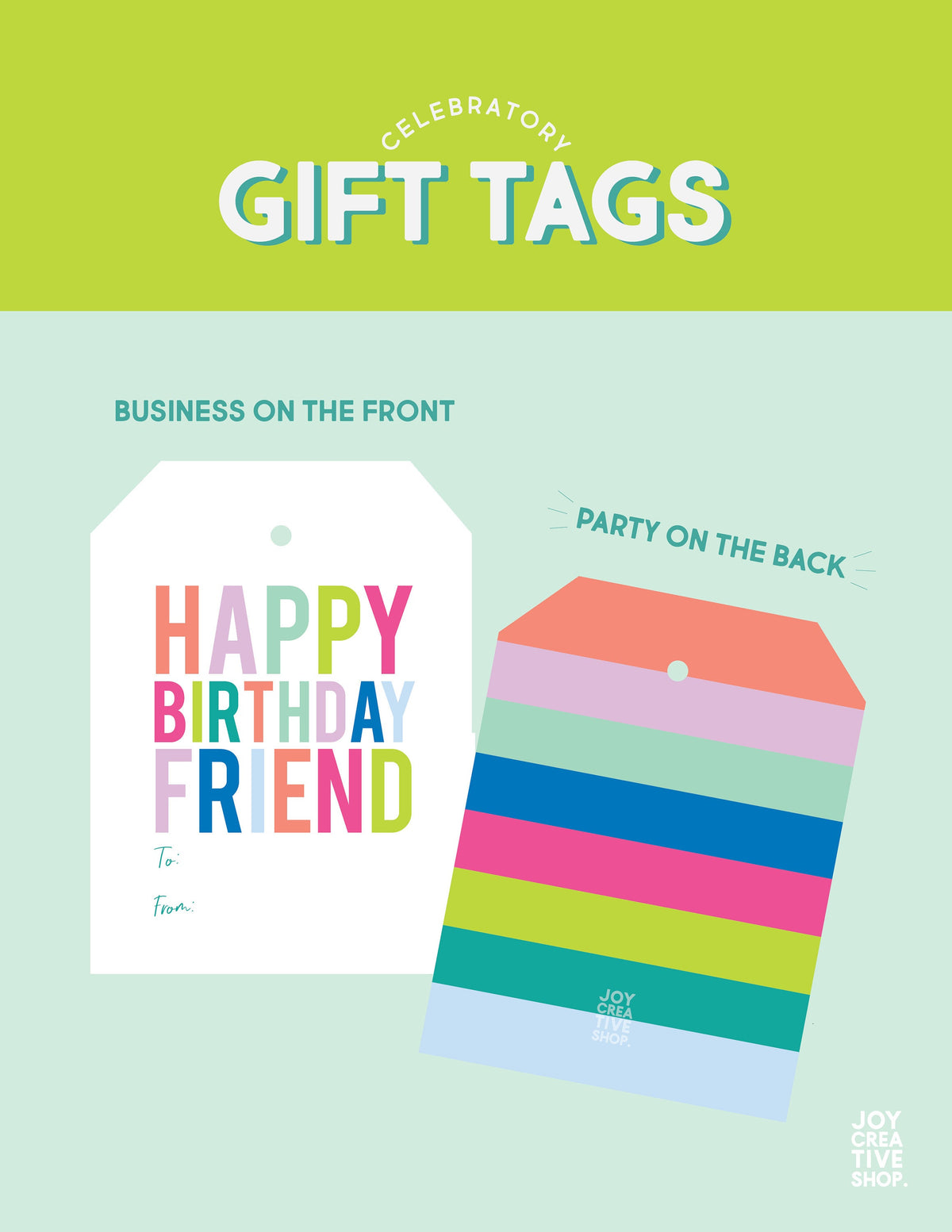 Happy Birthday Friend TO FROM Tag, Gift Tag, To From Tag, Colorful, Birthday Gift, Large Tag, Striped Back 002ET - Joy Creative Shop
