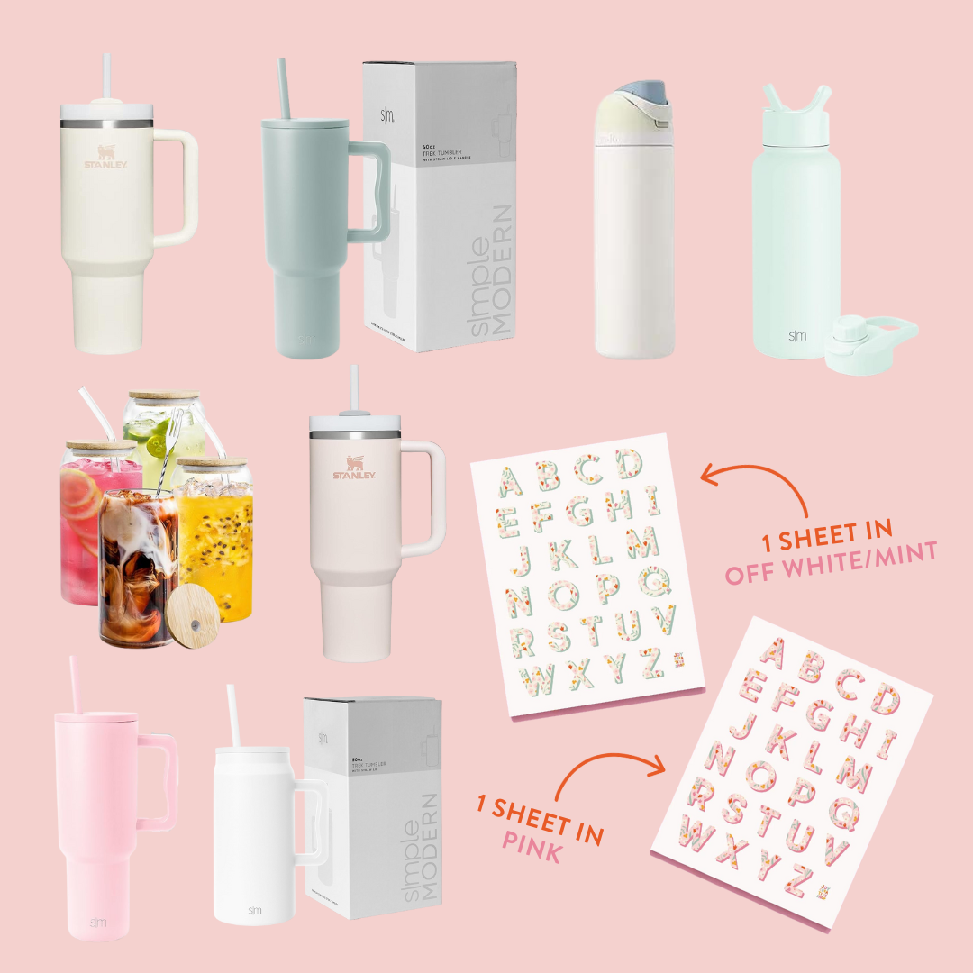 Floral Water Bottle Alphabet Stickers Pairings