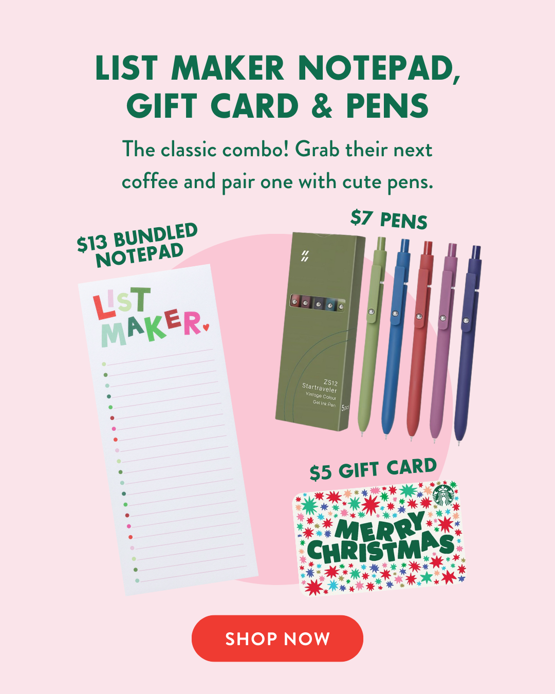 Holiday Gift Under $25 : List Maker Notepad, Gift Card & Pens