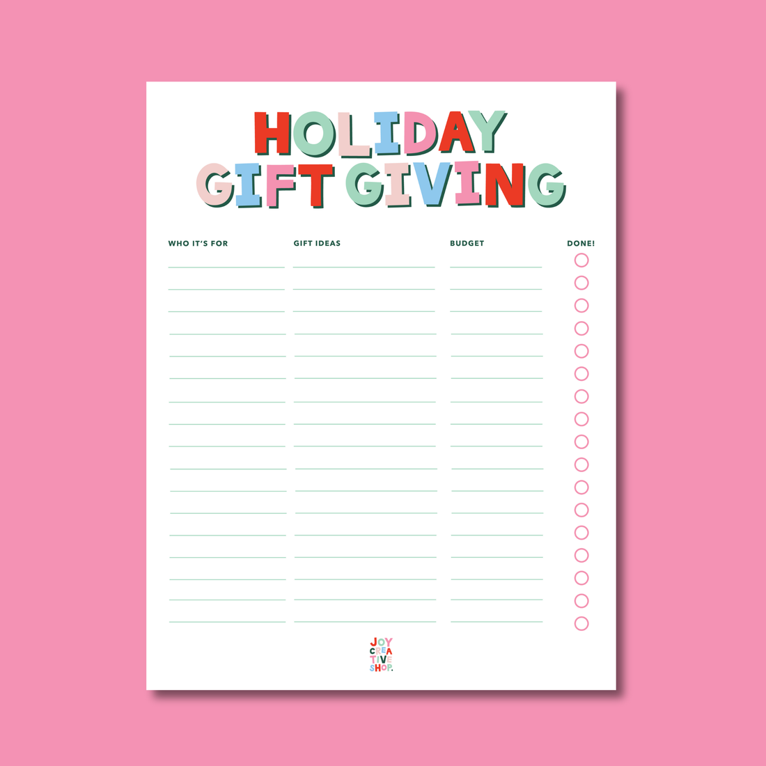 FREE Printable: Holiday Gift Giving List