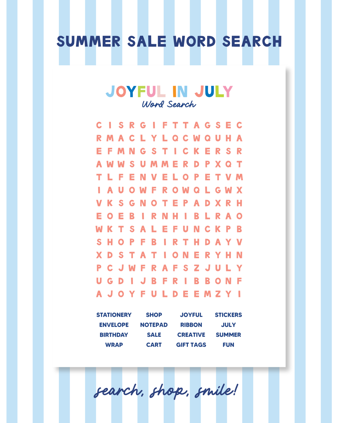 FREE Joyful in July Word Search Printable