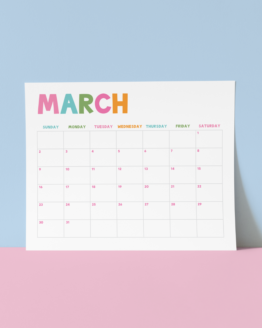 FREE March Calendar Printable