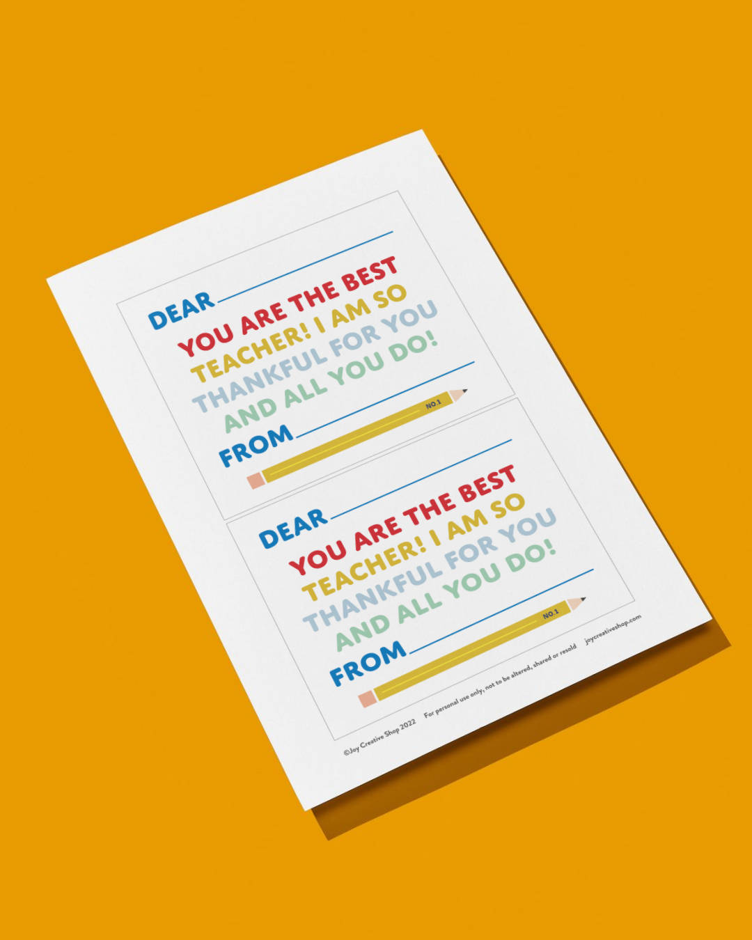 FREE Teacher Fill In Thank You Notes Printable