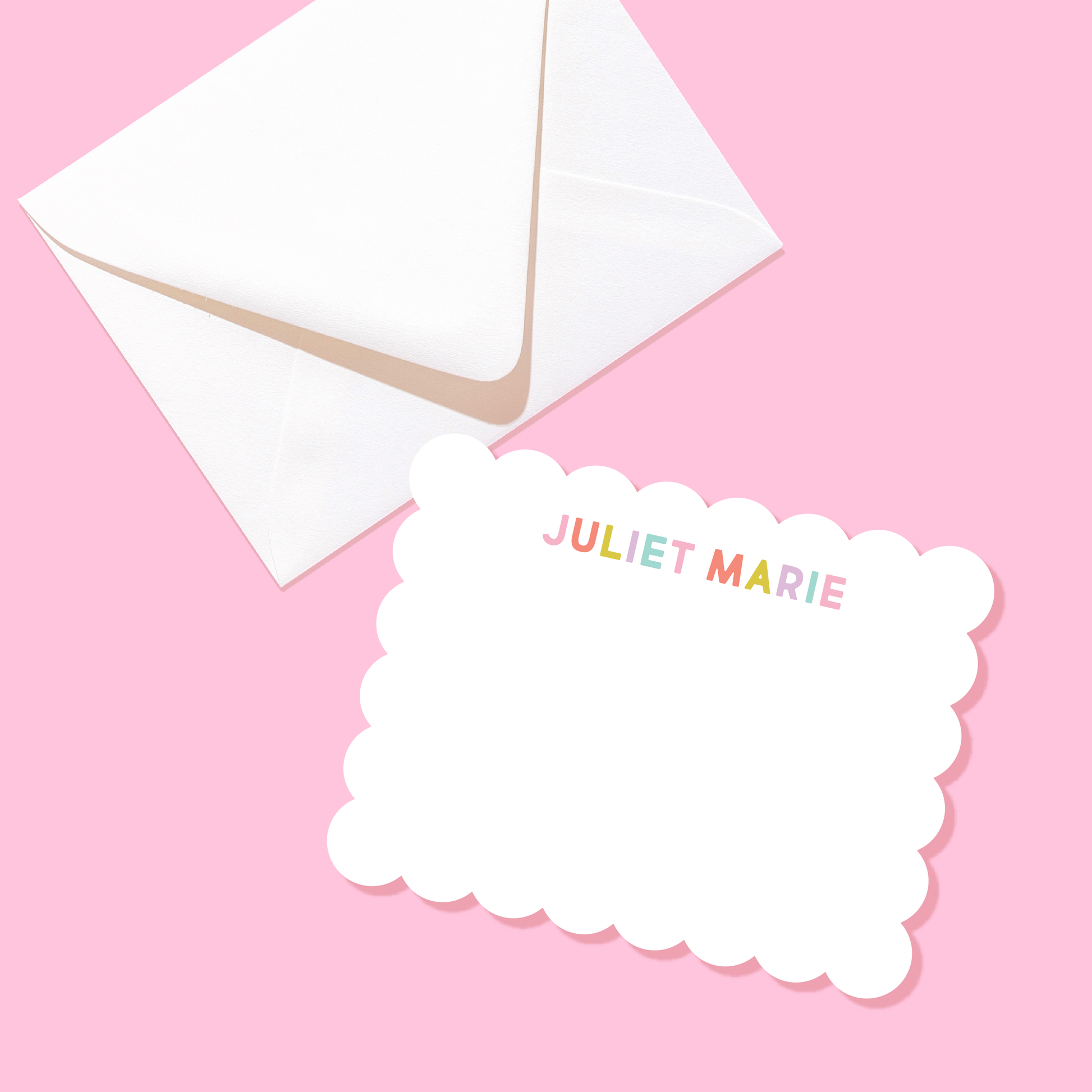 Personalized Scallop Stationery Pinks