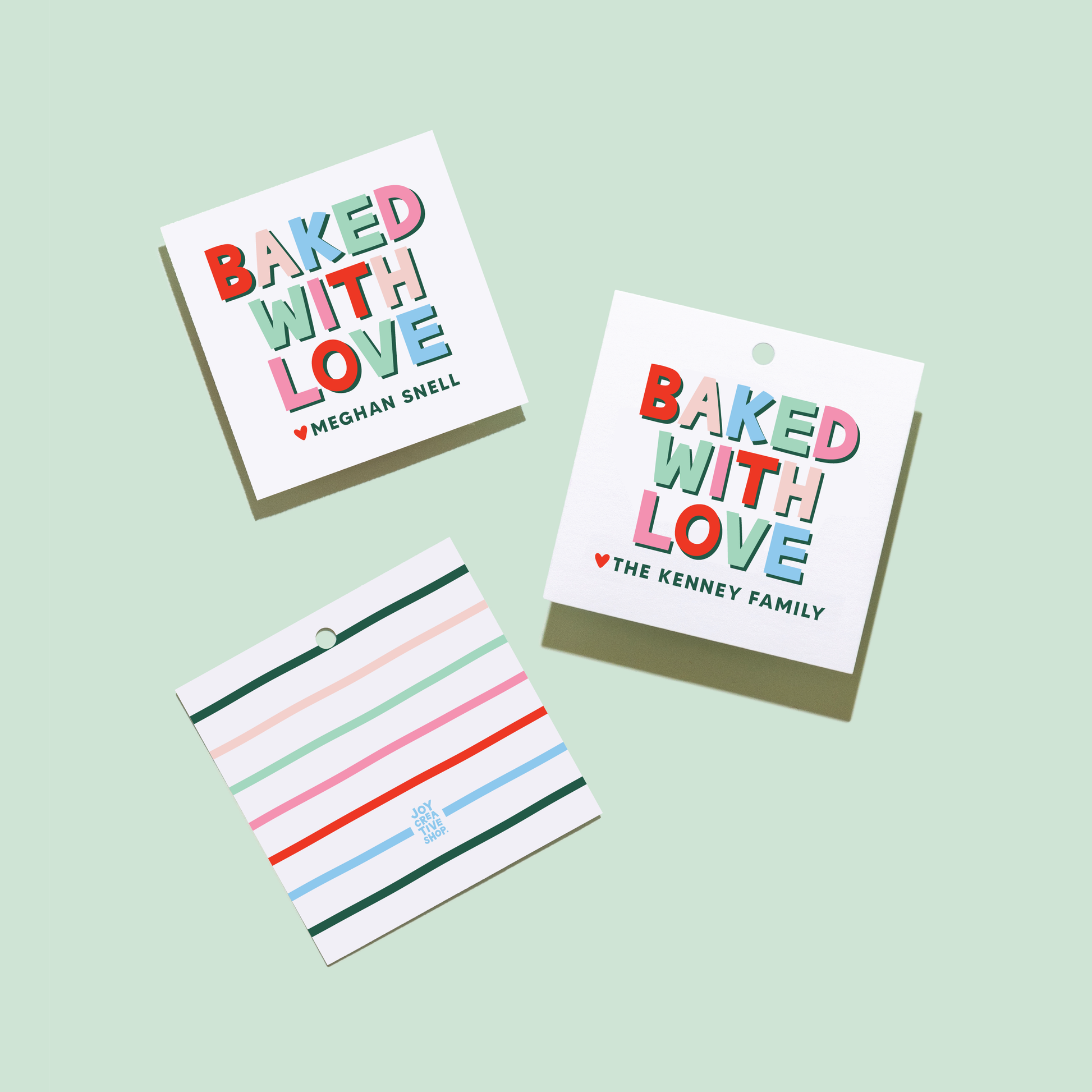 Baked with Love Holiday Personalized Tags or Stickers