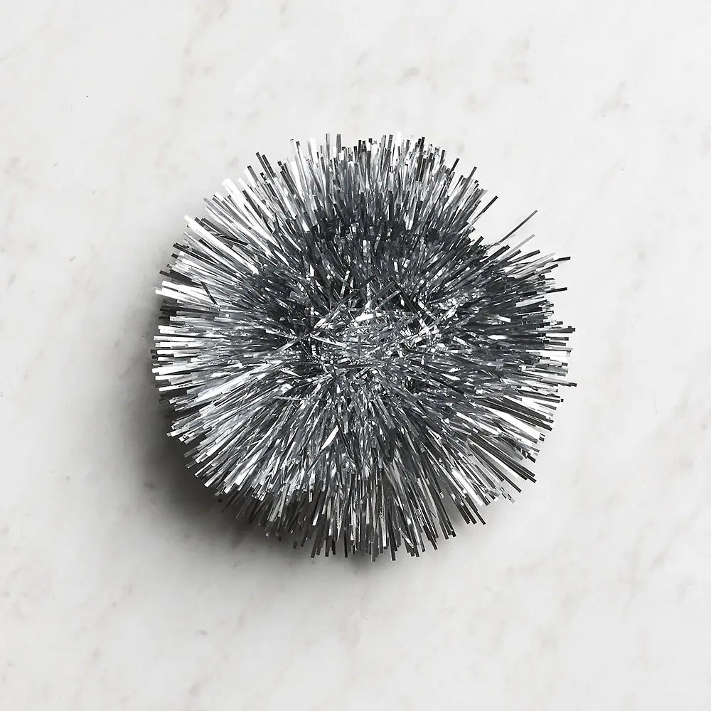 Tinsel Pom Pom Bow - Single Silver