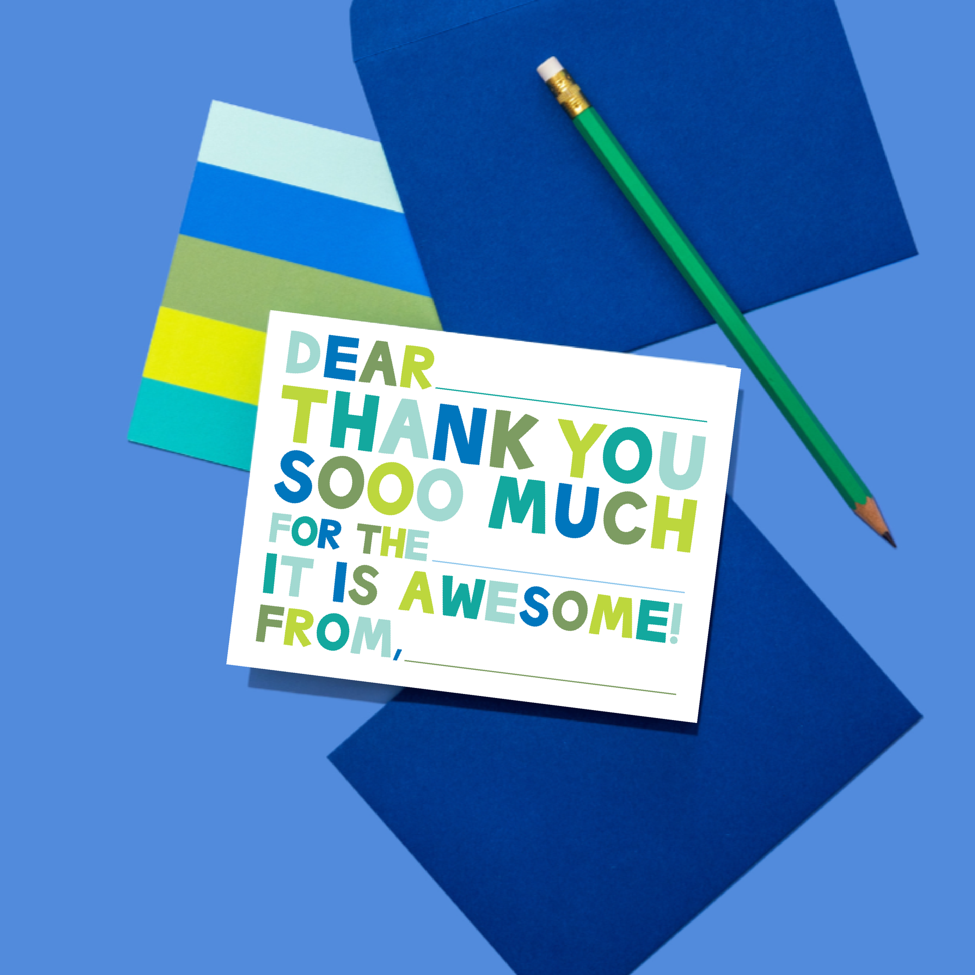 Kids Fill in Thank You Notes - Blue
