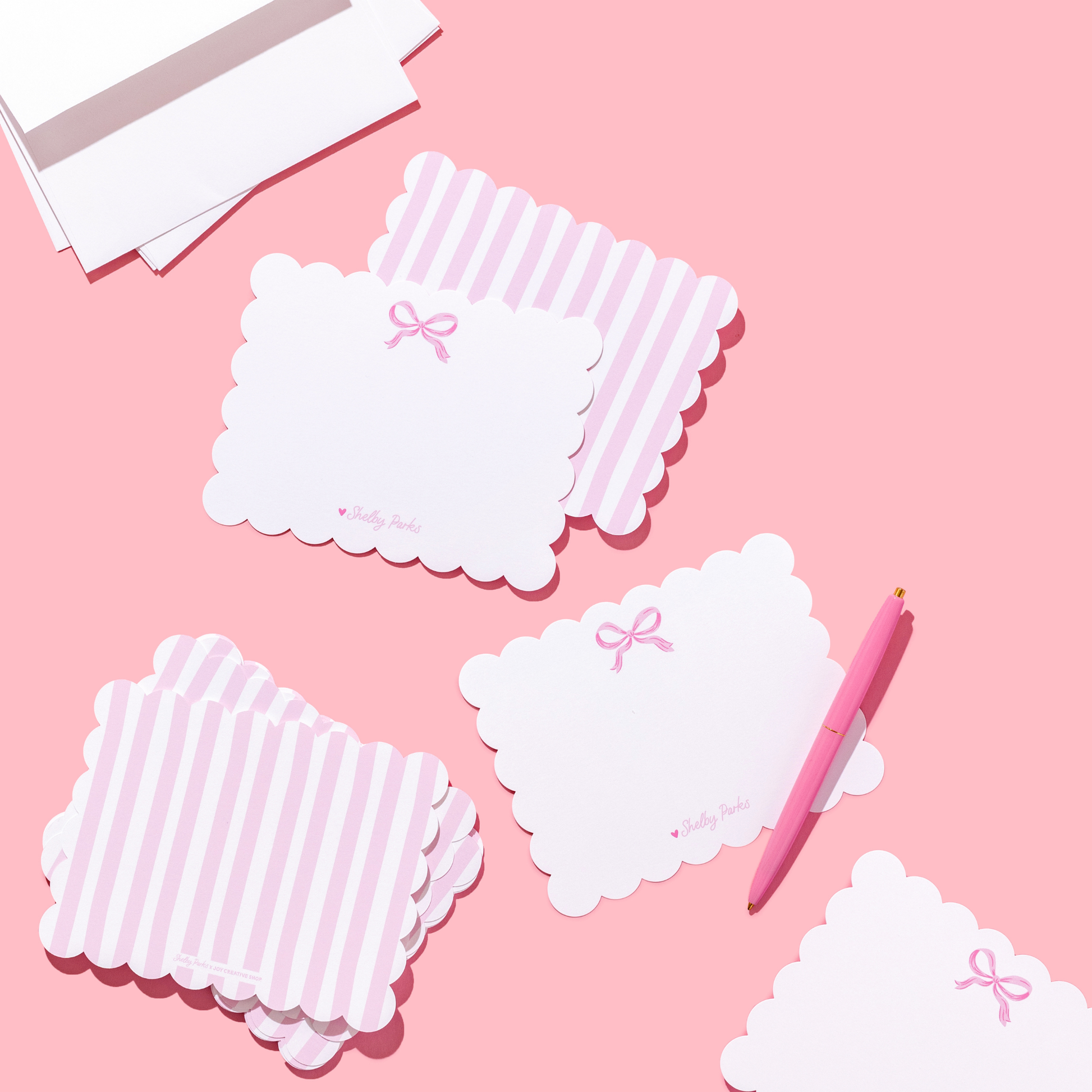 Shelby Parks Pink Bow Personalized Scallop Stationery