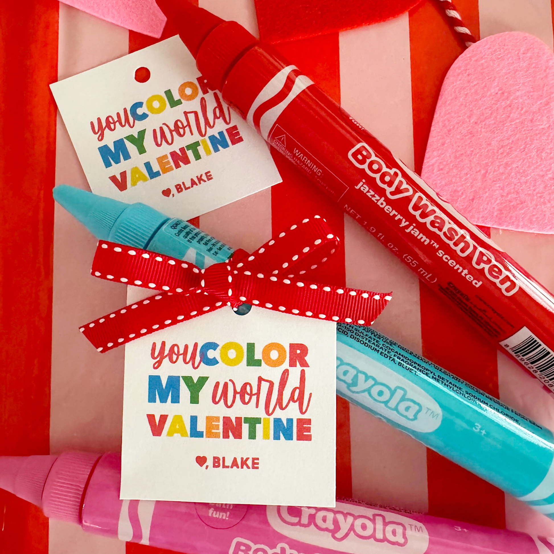 You Color My World - Primary Valentine's Stickers or Gift Tags