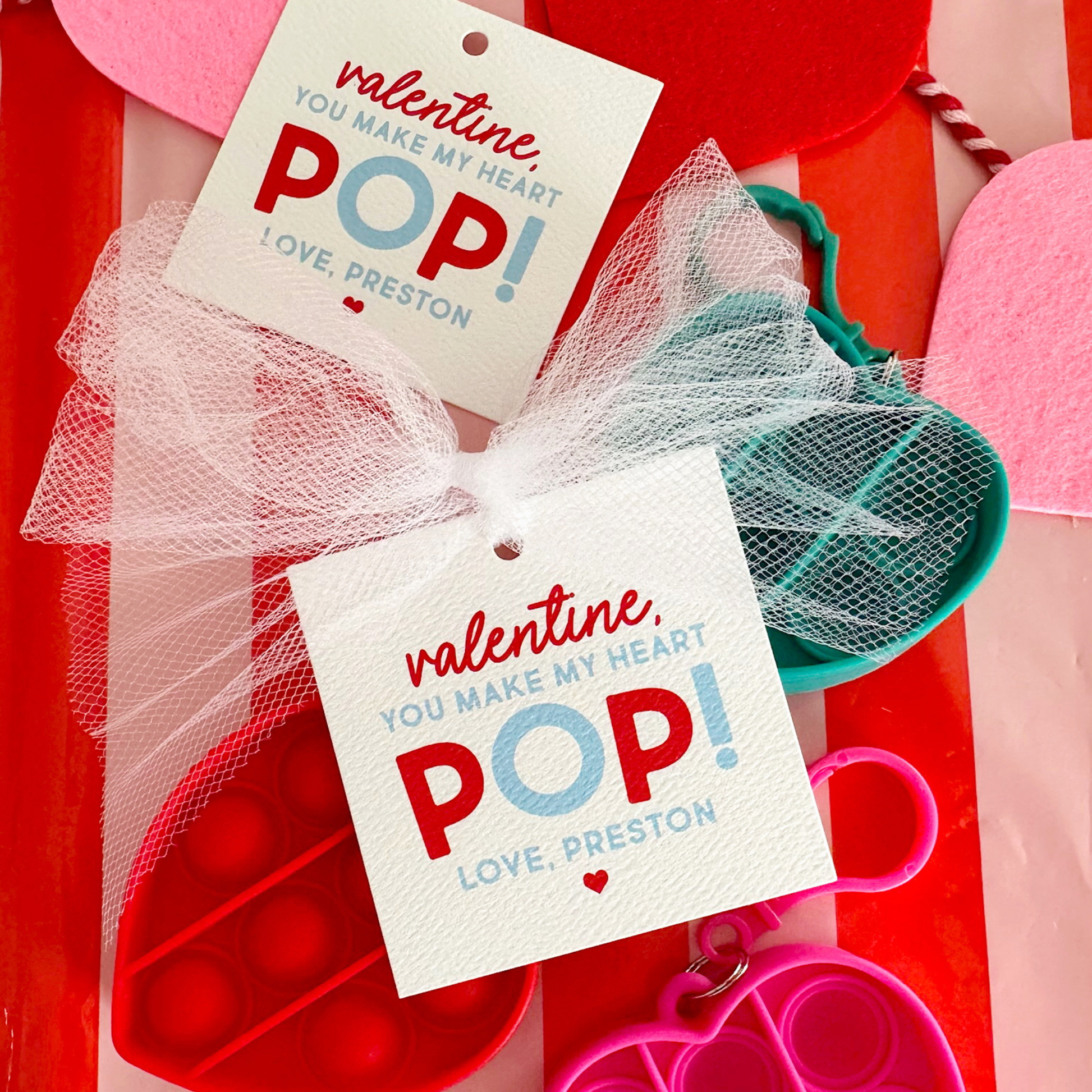 Pop It or Popcorn Valentine's Stickers or Gift Tags Blue