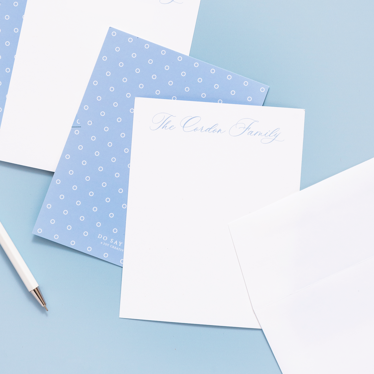 Do Say Give Holiday Script Personalized Stationery Blue