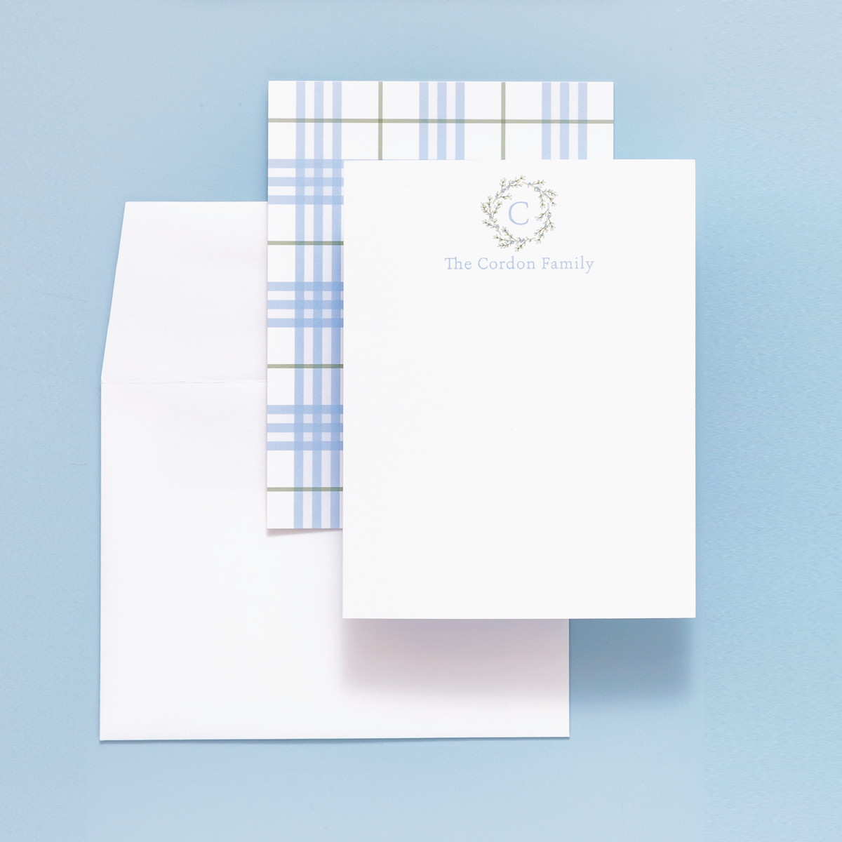 Do Say Give Holiday Monogram Wreath Personalized Stationery Blue