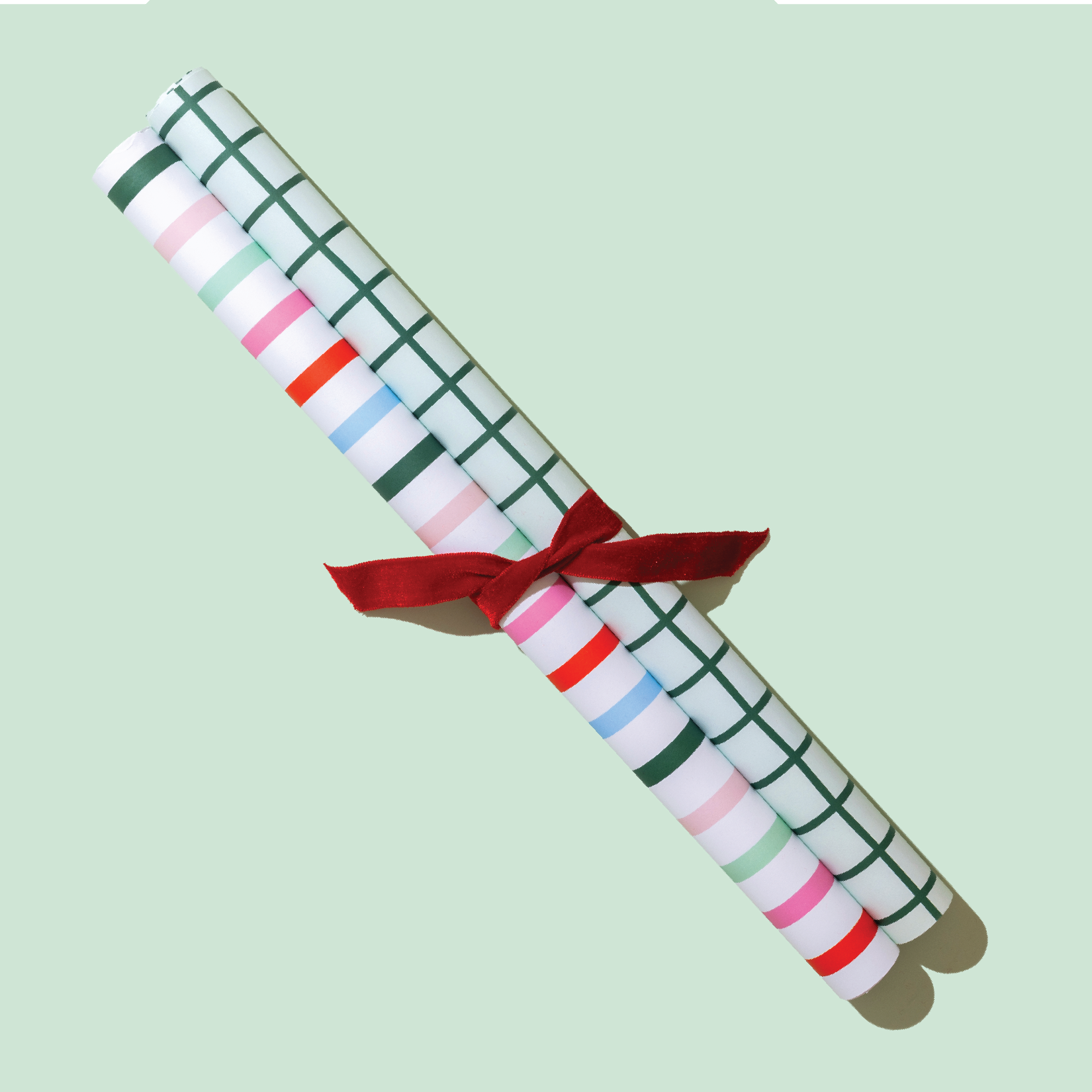 Mint Grid & Thin Stripe Gift Wrap Sheets Set