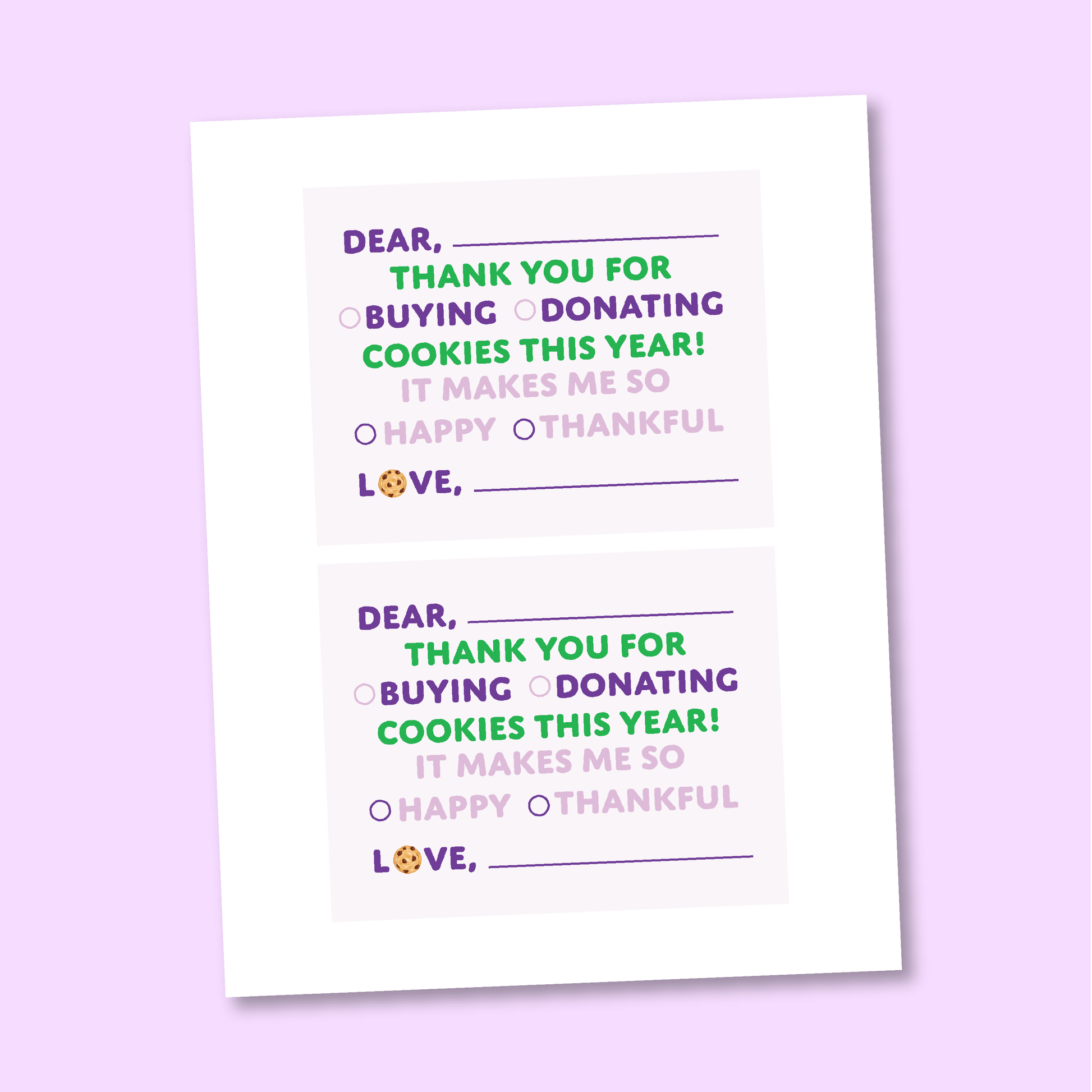 Cookie Sales Printable Thank You Note