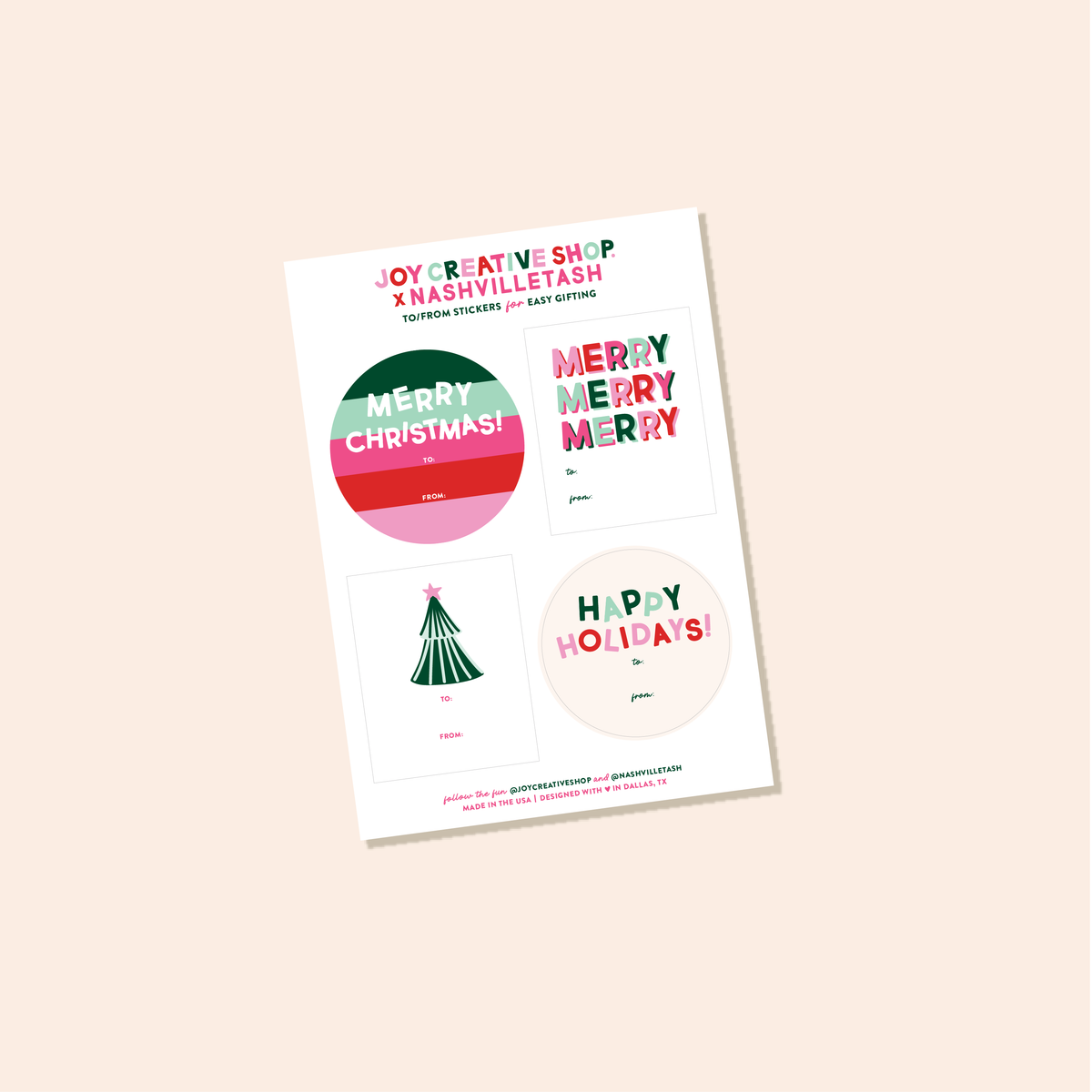 JCS x @nashvilletash Assorted Holiday Sticker Sheets
