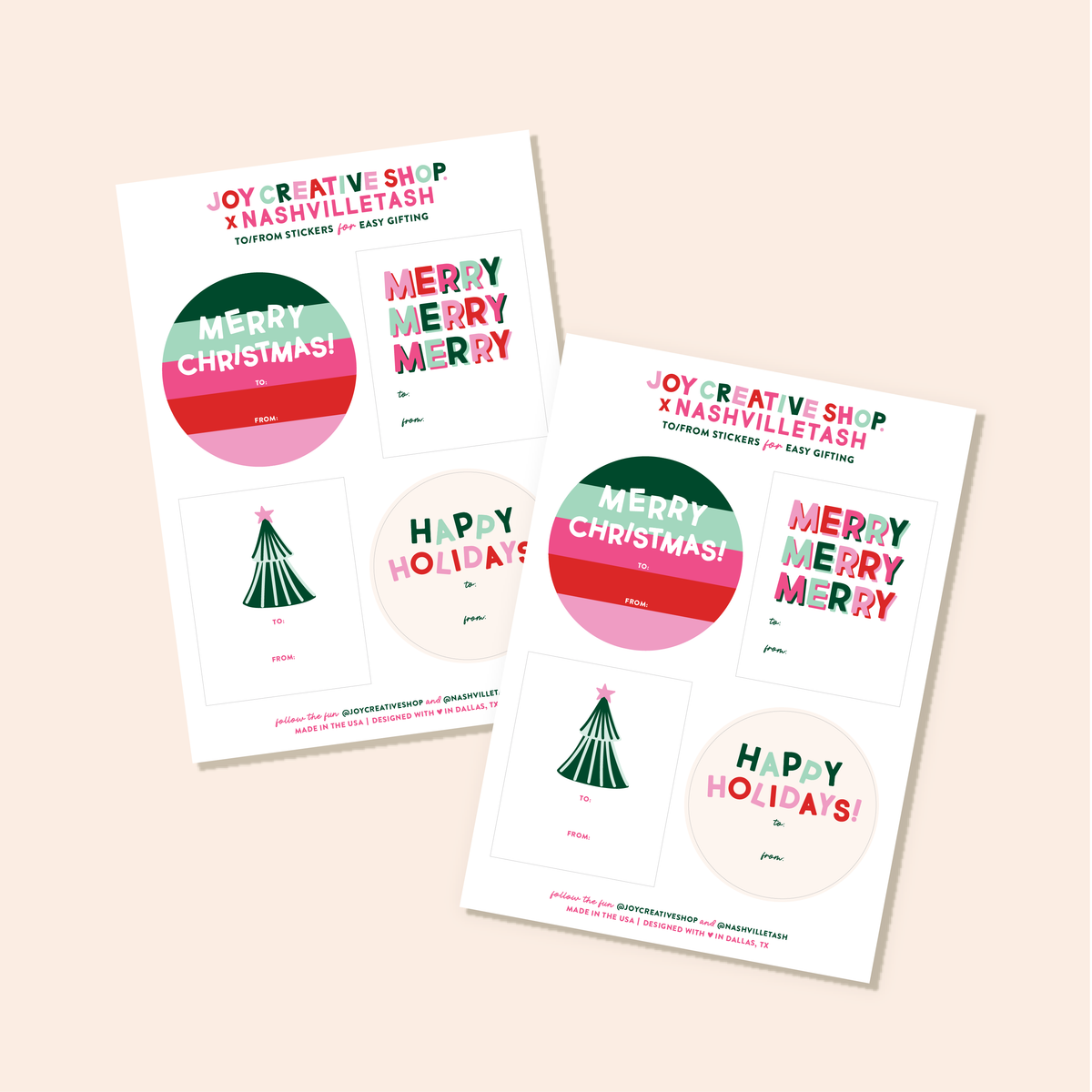 JCS x @nashvilletash Assorted Holiday Sticker Sheets