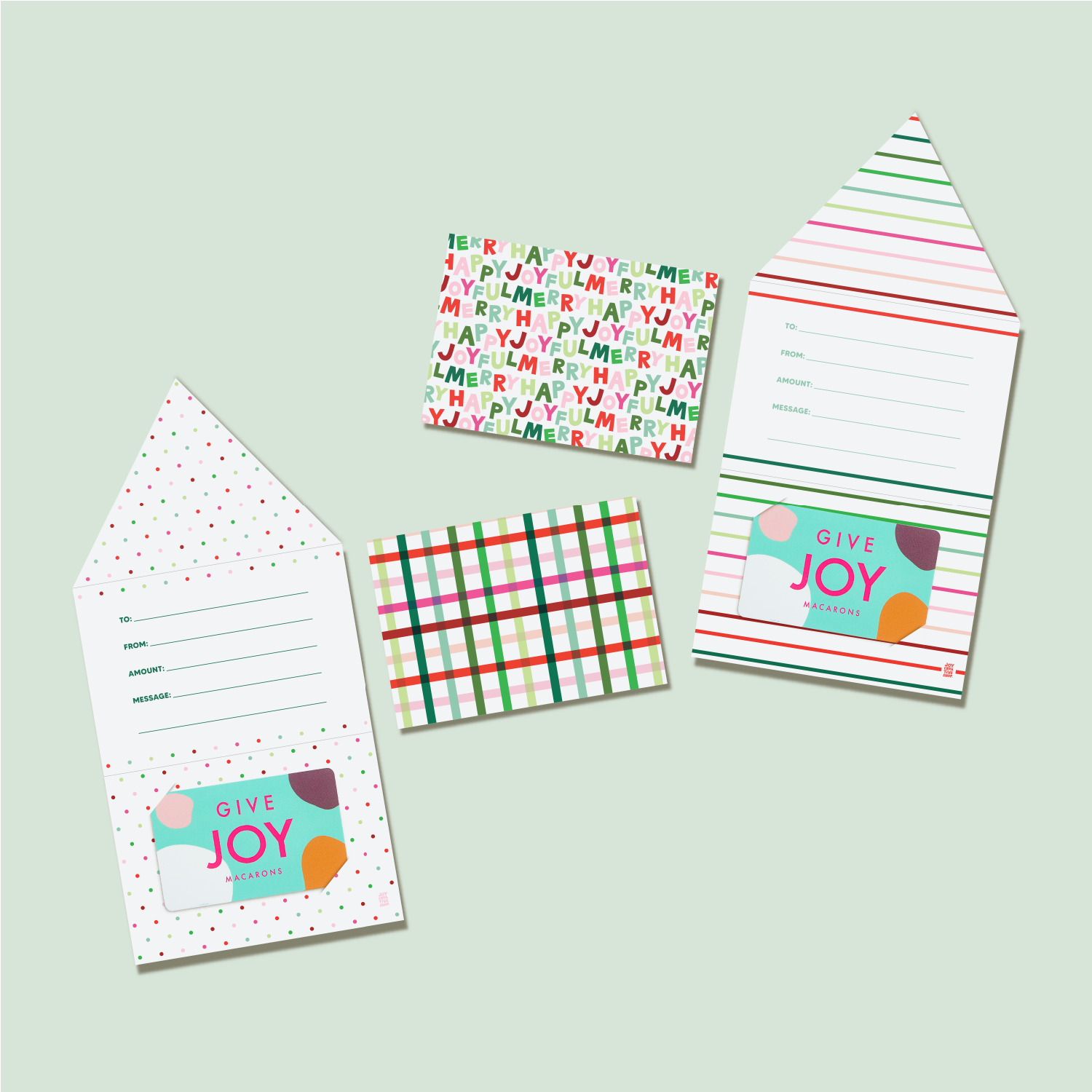Holiday Gift Card Holder Set - Merry Happy Joyful & Plaid