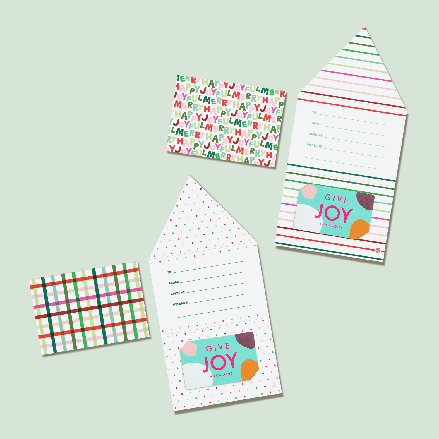 Holiday Gift Card Holder Set - Merry Happy Joyful & Plaid