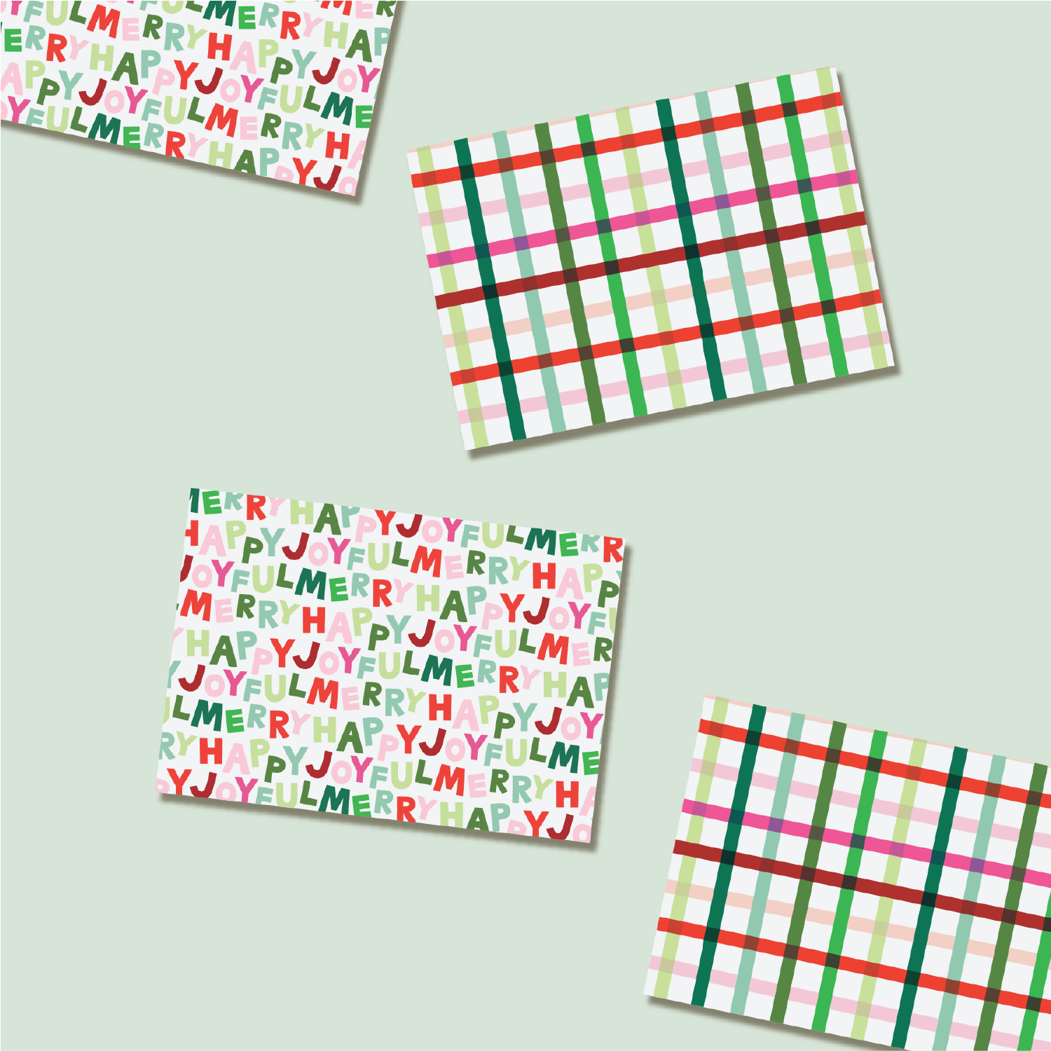 Holiday Gift Card Holder Set - Merry Happy Joyful & Plaid
