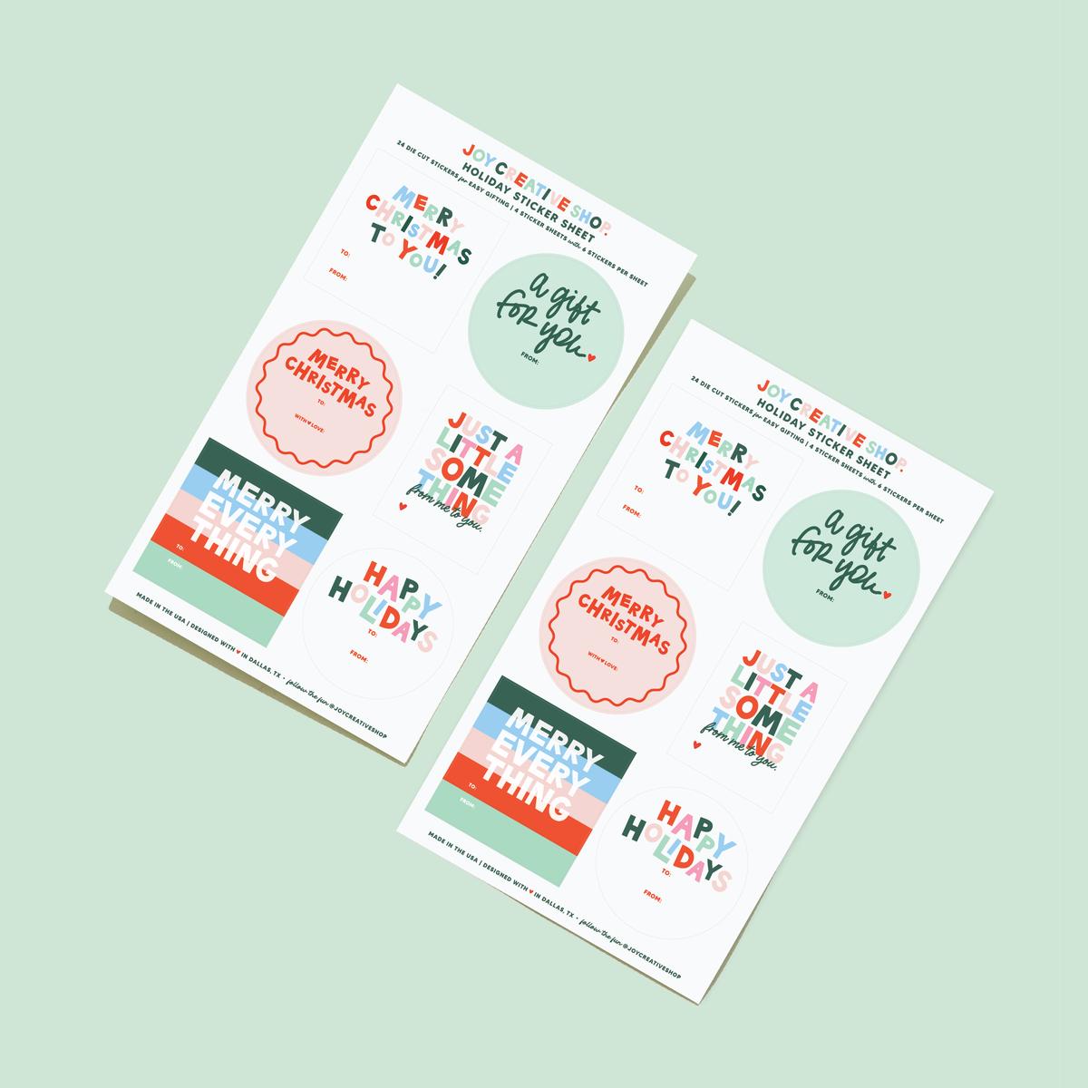 2025 Holiday Assorted To From Sticker Sheets