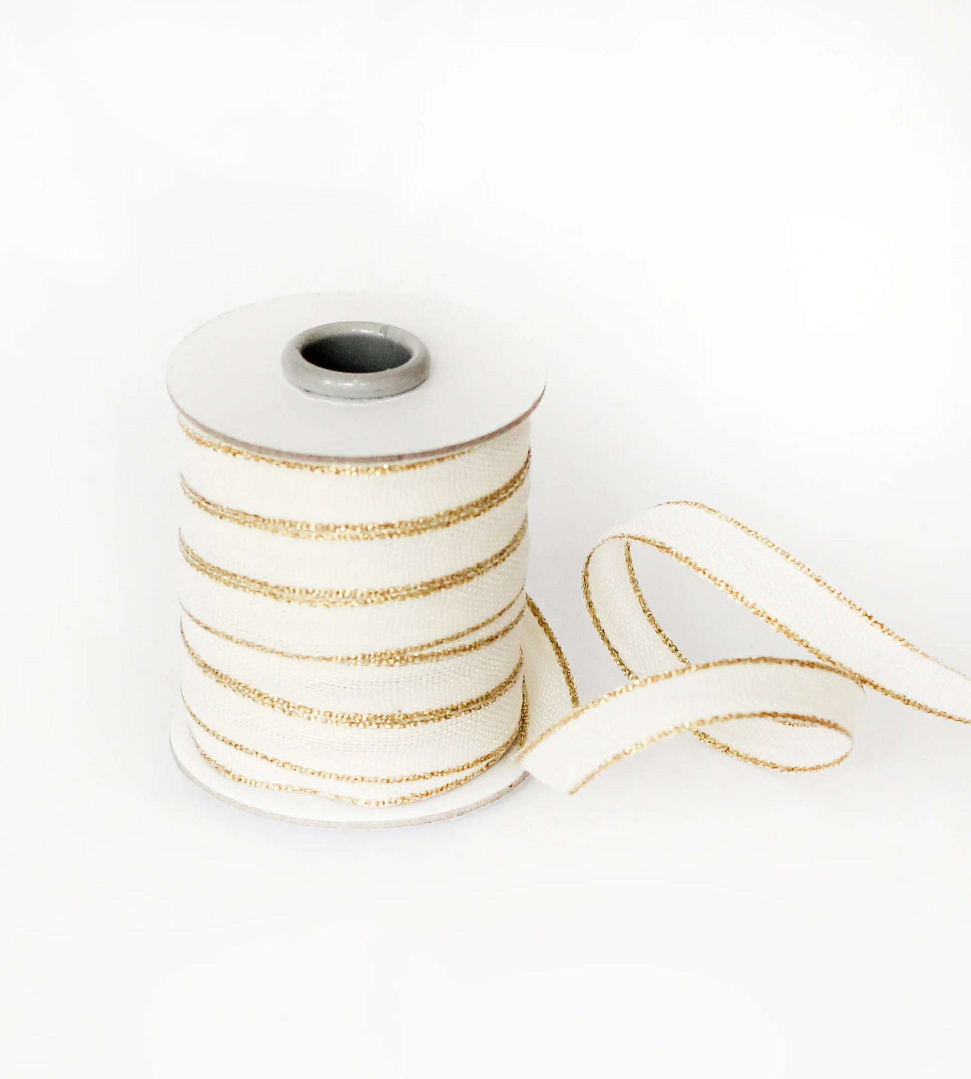 Glitter Edge Cotton Ribbon - Natural & Gold