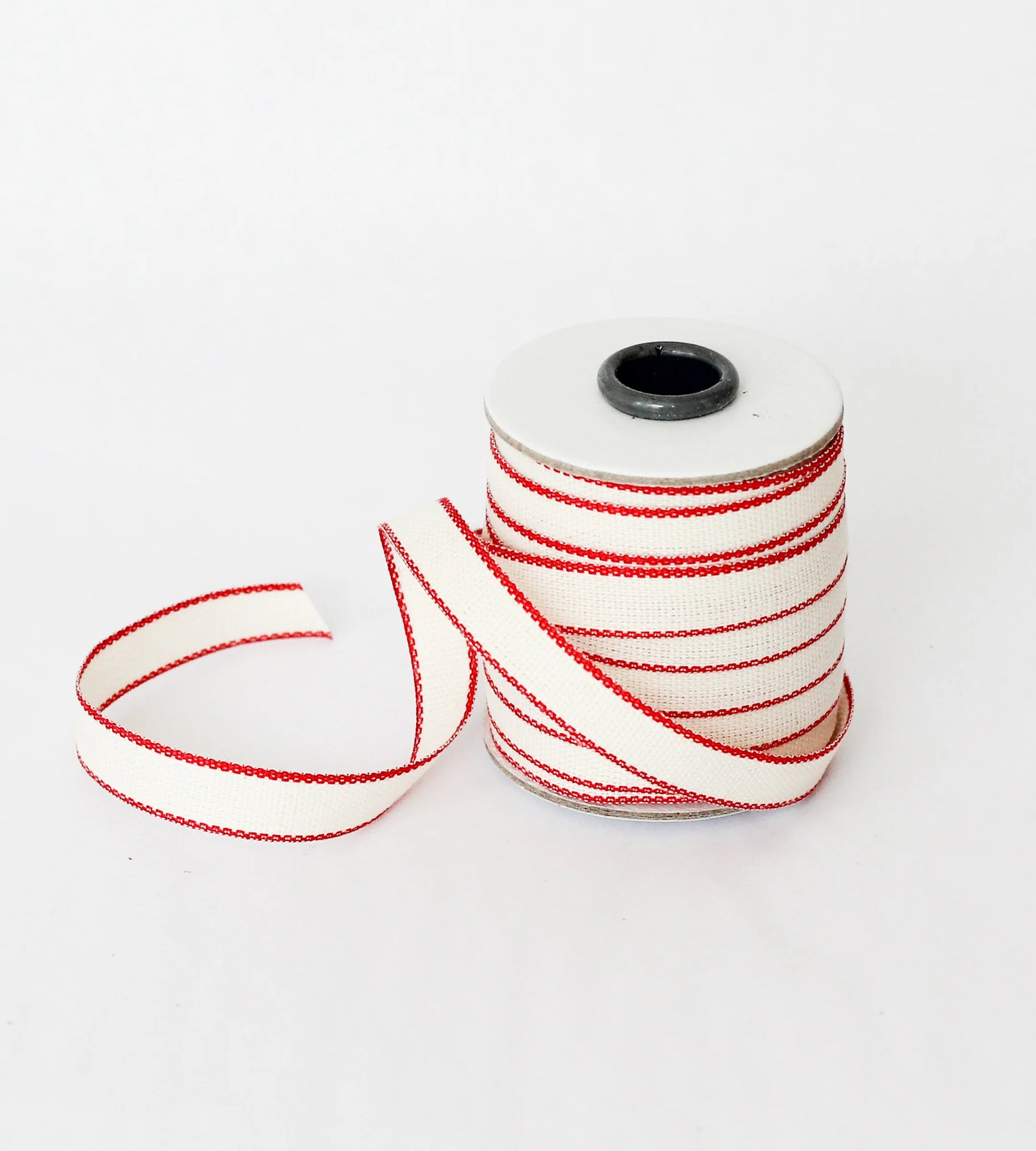Metallic Edge Cotton Ribbon - White & Red