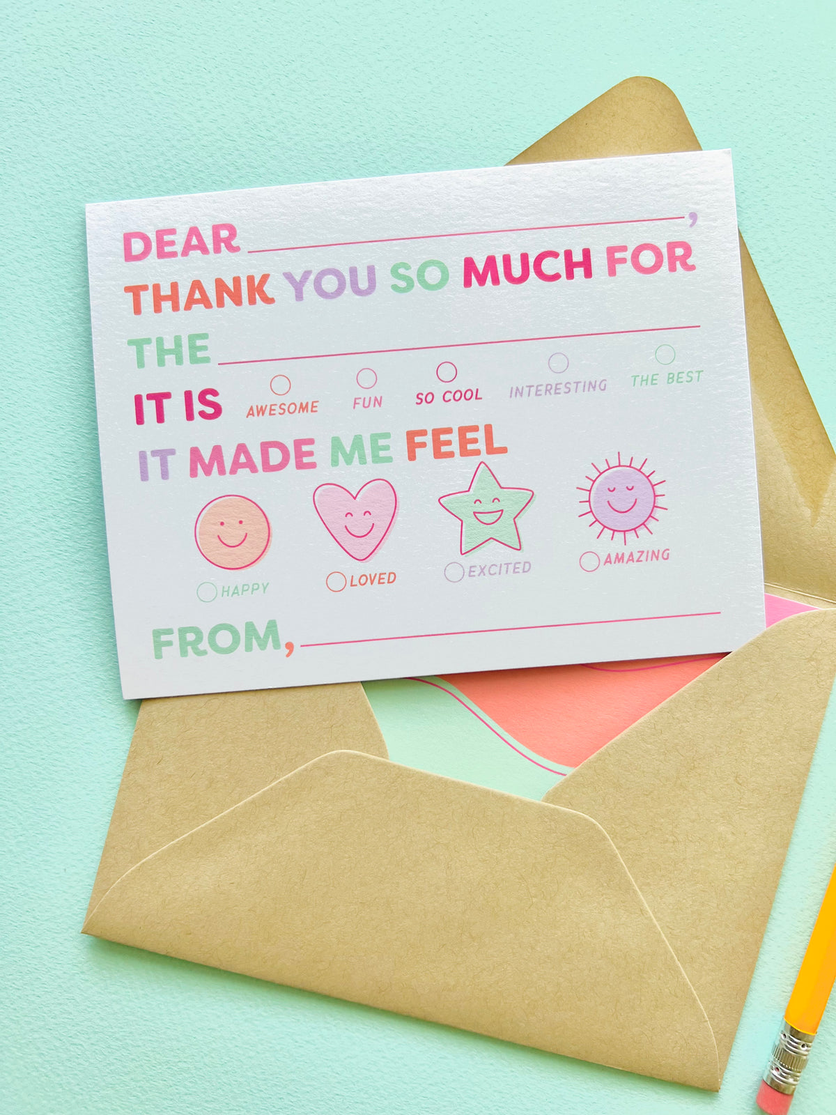 Kids Emotions Fill In Thank You Notes - Pinks