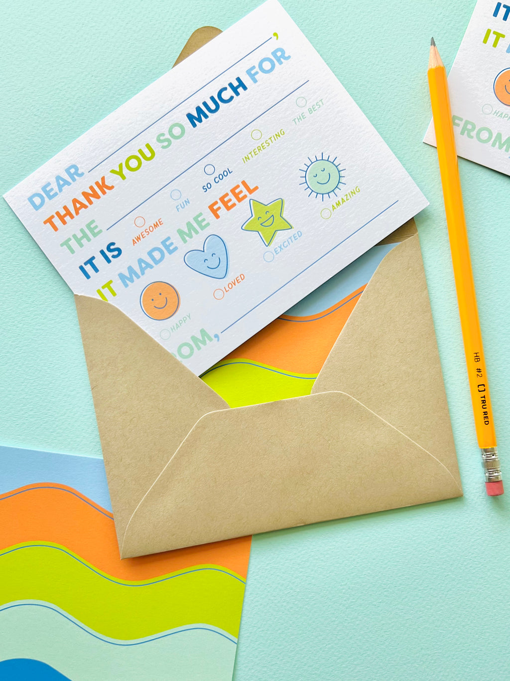 Kids Emotions Fill In Thank You Notes - Blues