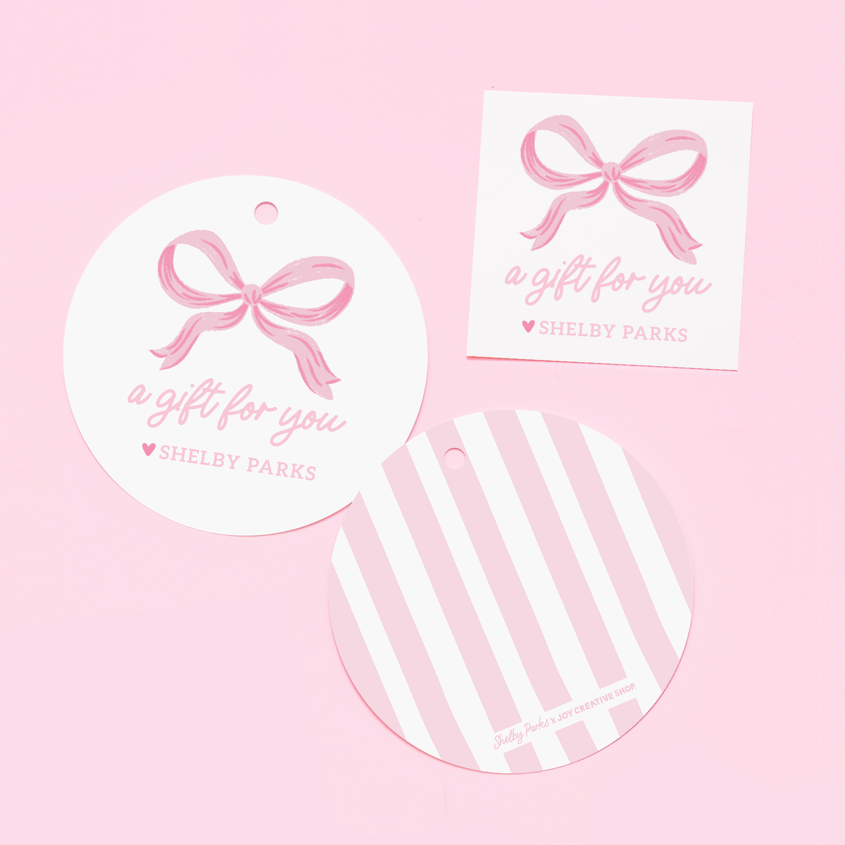 Shelby Parks Pink Bow Personalized Gift Tags or Stickers