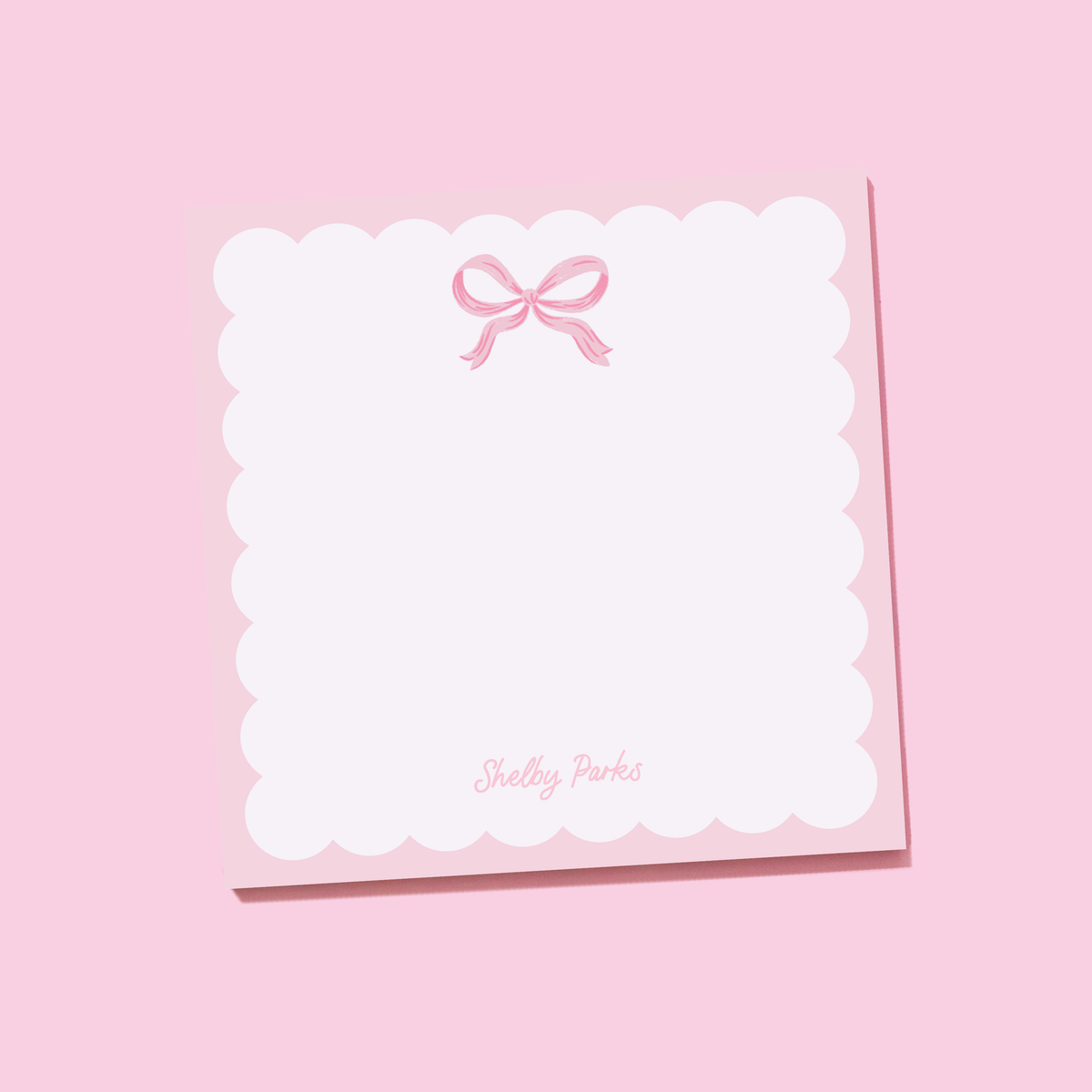 Shelby Parks Pink Bow Personalized Scallop Stationery and Notepad Bundle