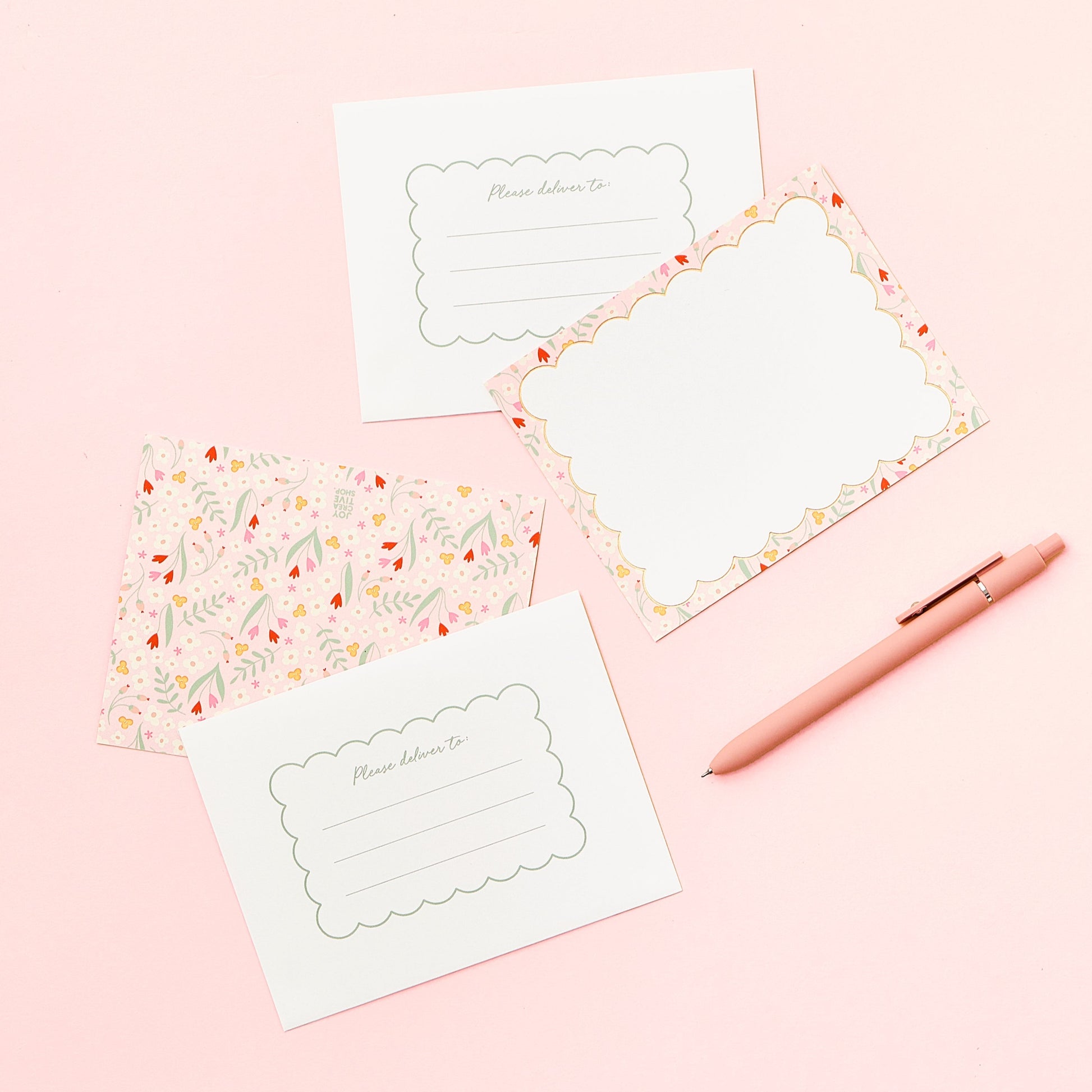 Gold Foil Scallop Floral Stationery
