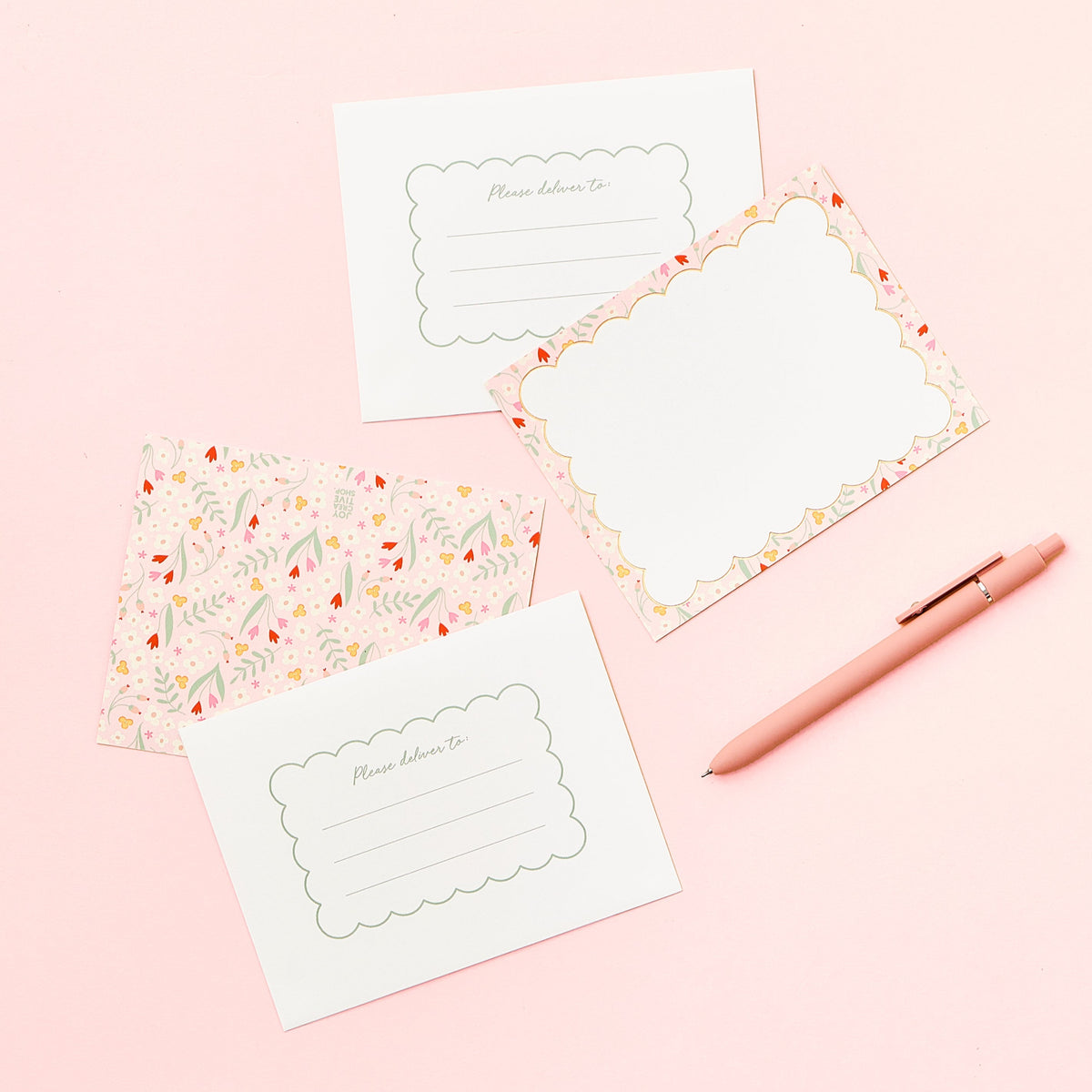Gold Foil Scallop Floral Stationery