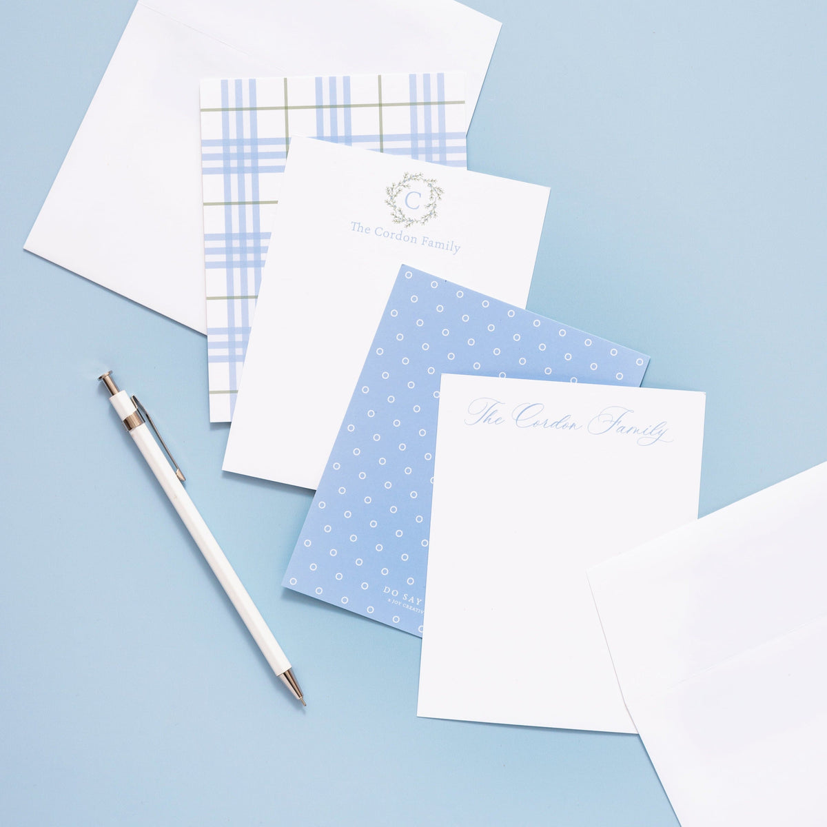 Do Say Give Holiday Script Personalized Stationery Blue