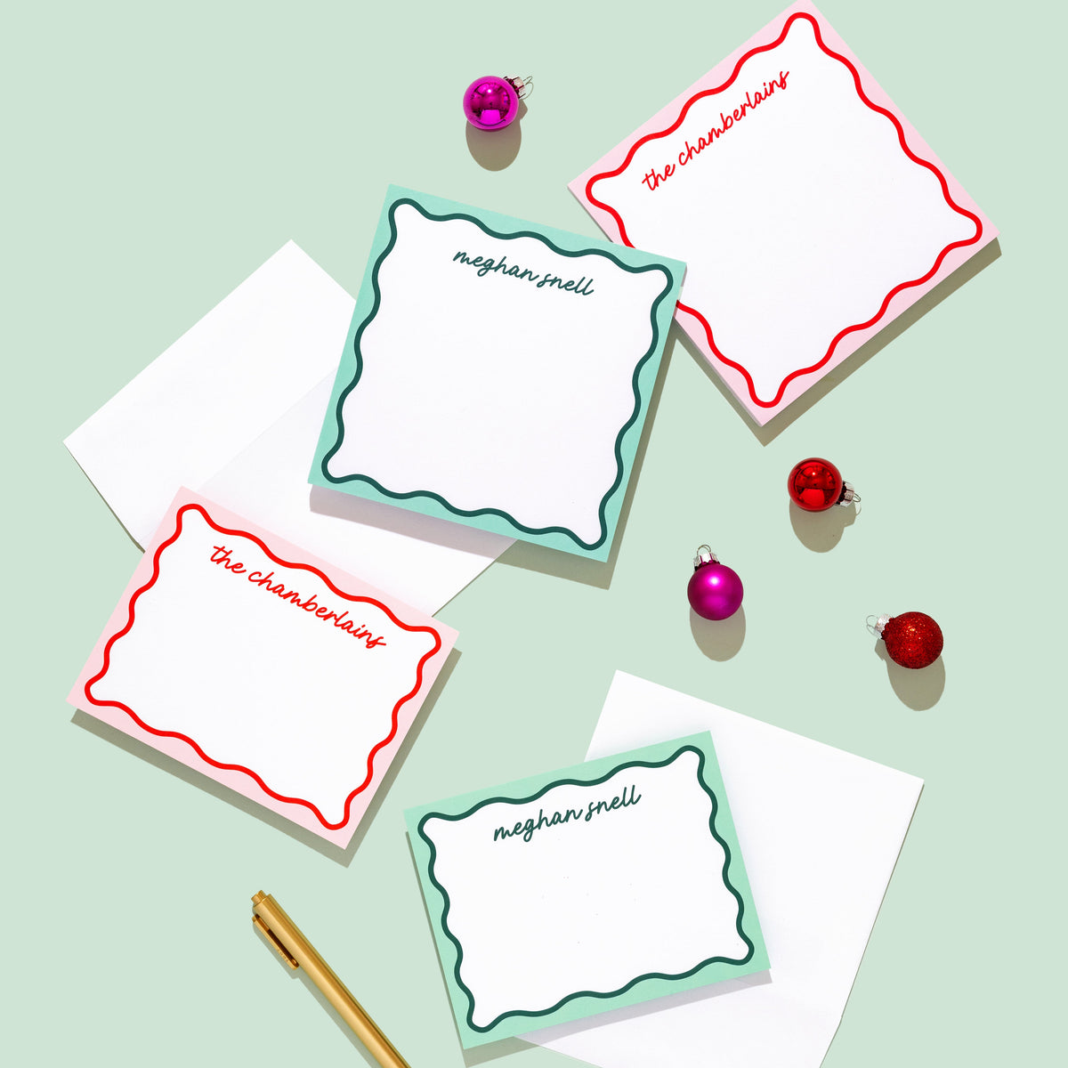 Holiday Wavy Personalized Notepad &amp; Stationery Bundle