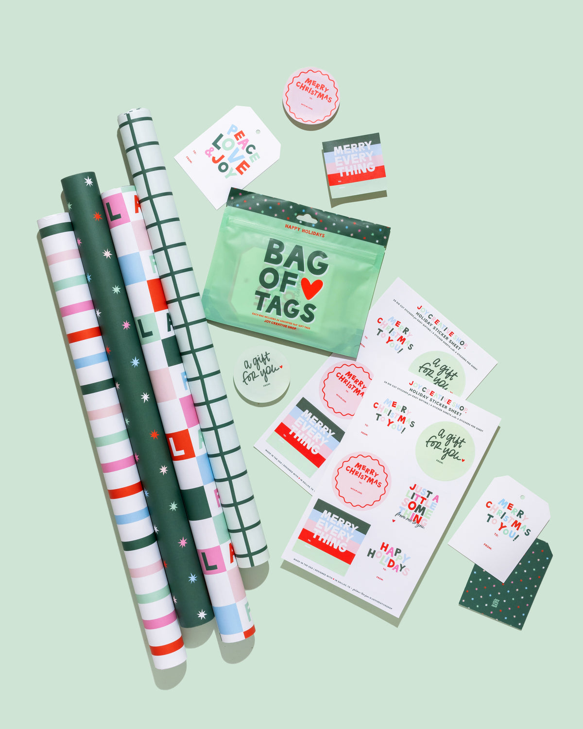 Gift Wrap Sheets - Mint Grid