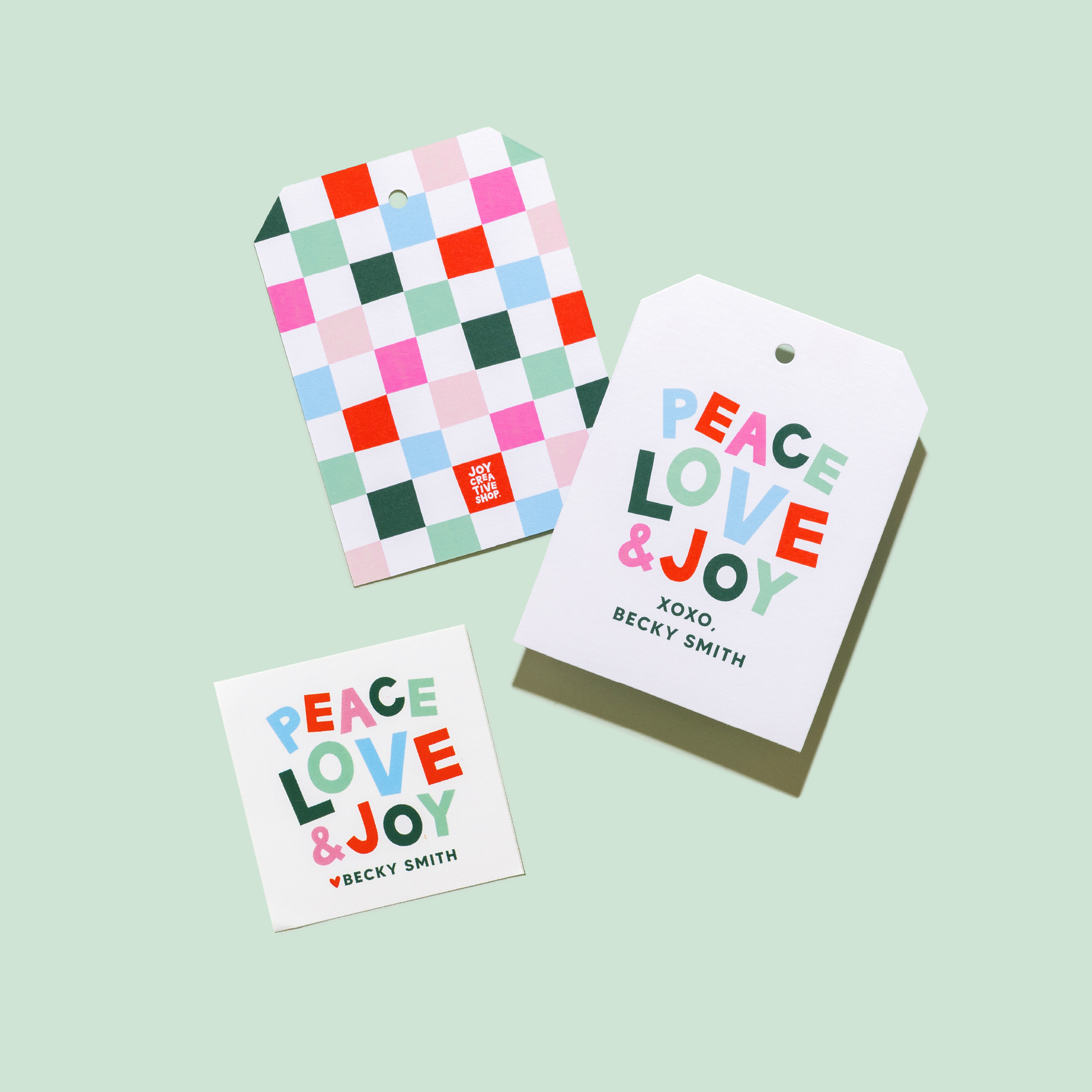 Peace Love and Joy Personalized Sticker & Tag
