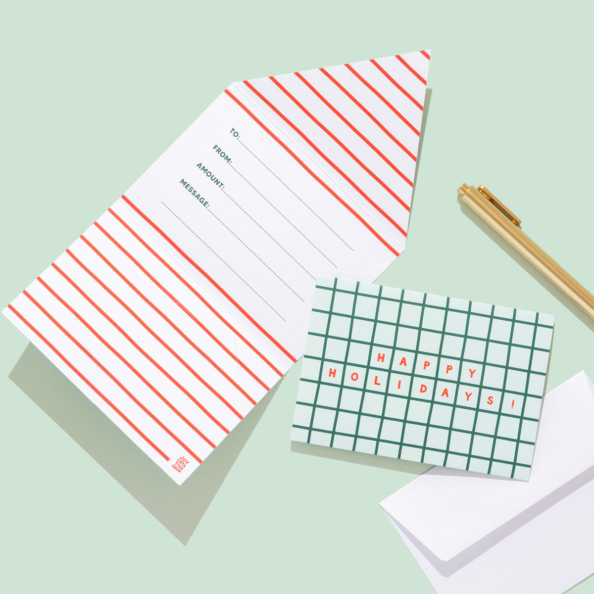 Holiday Gift Card Holder Set - Mint Grid