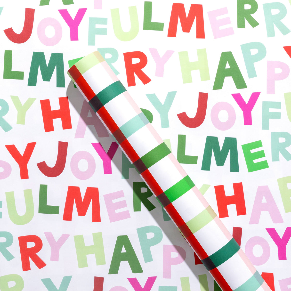 Merry Happy Joyful &amp; Holiday Plaid Double Sided Gift Wrap Sheets