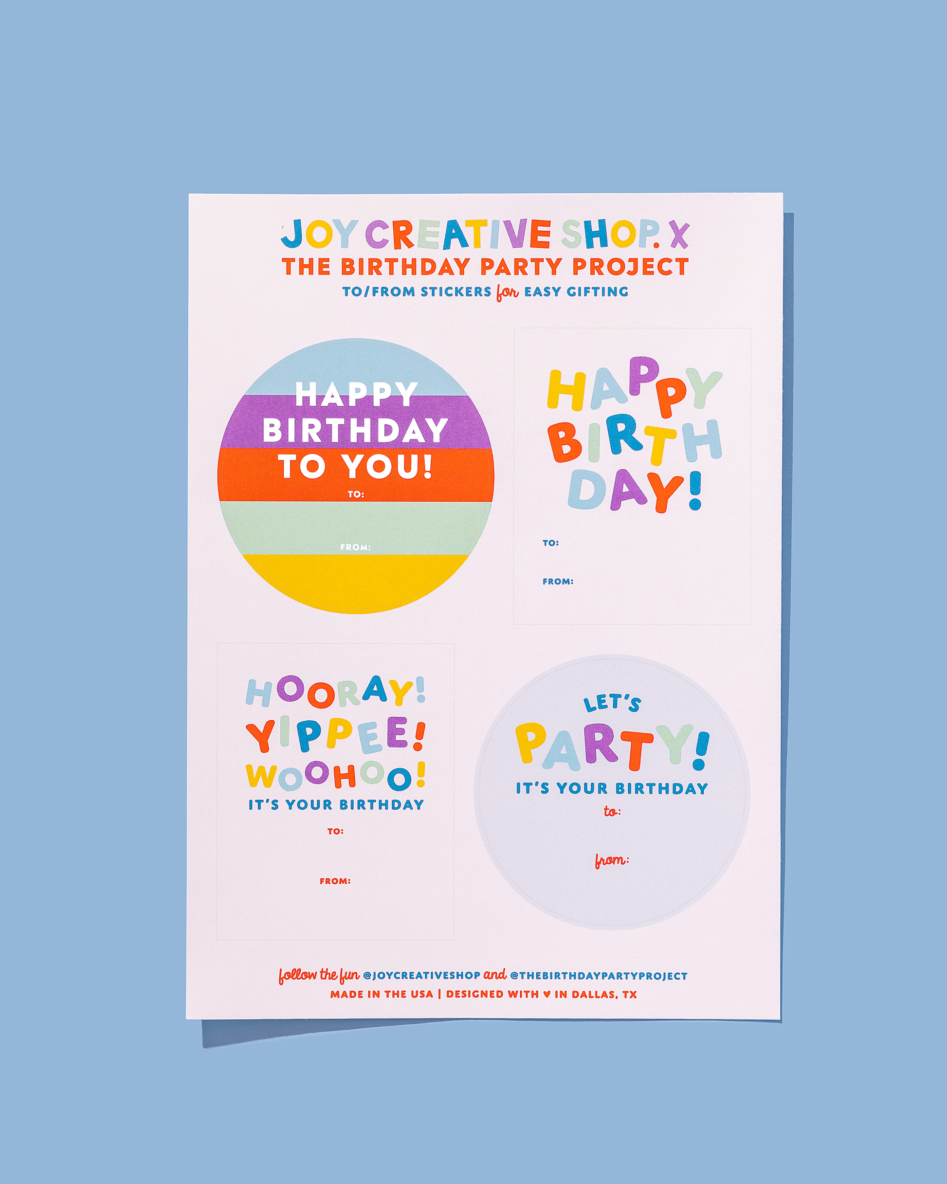 To/From Happy Birthday Sticker Sheet - The Birthday Party Project