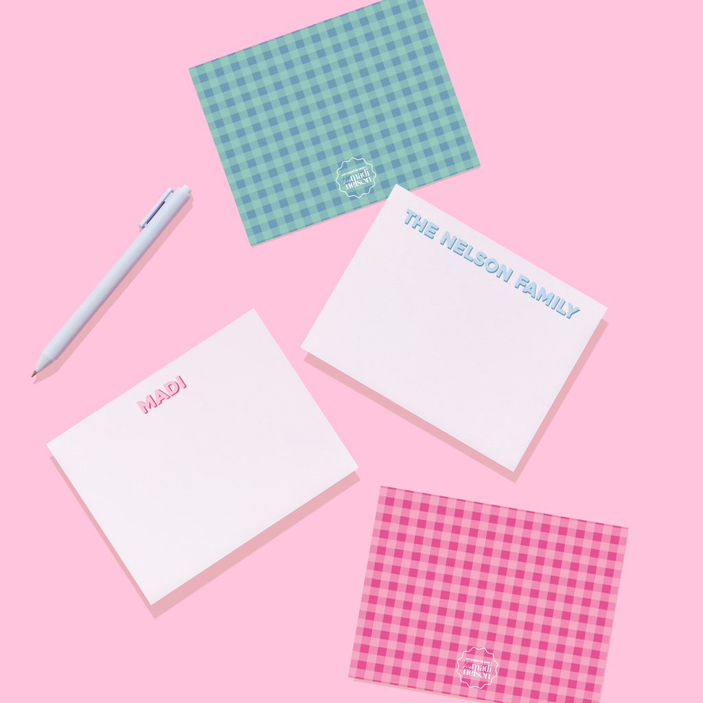 JCS x Madi Nelson Gingham Personalized Stationery