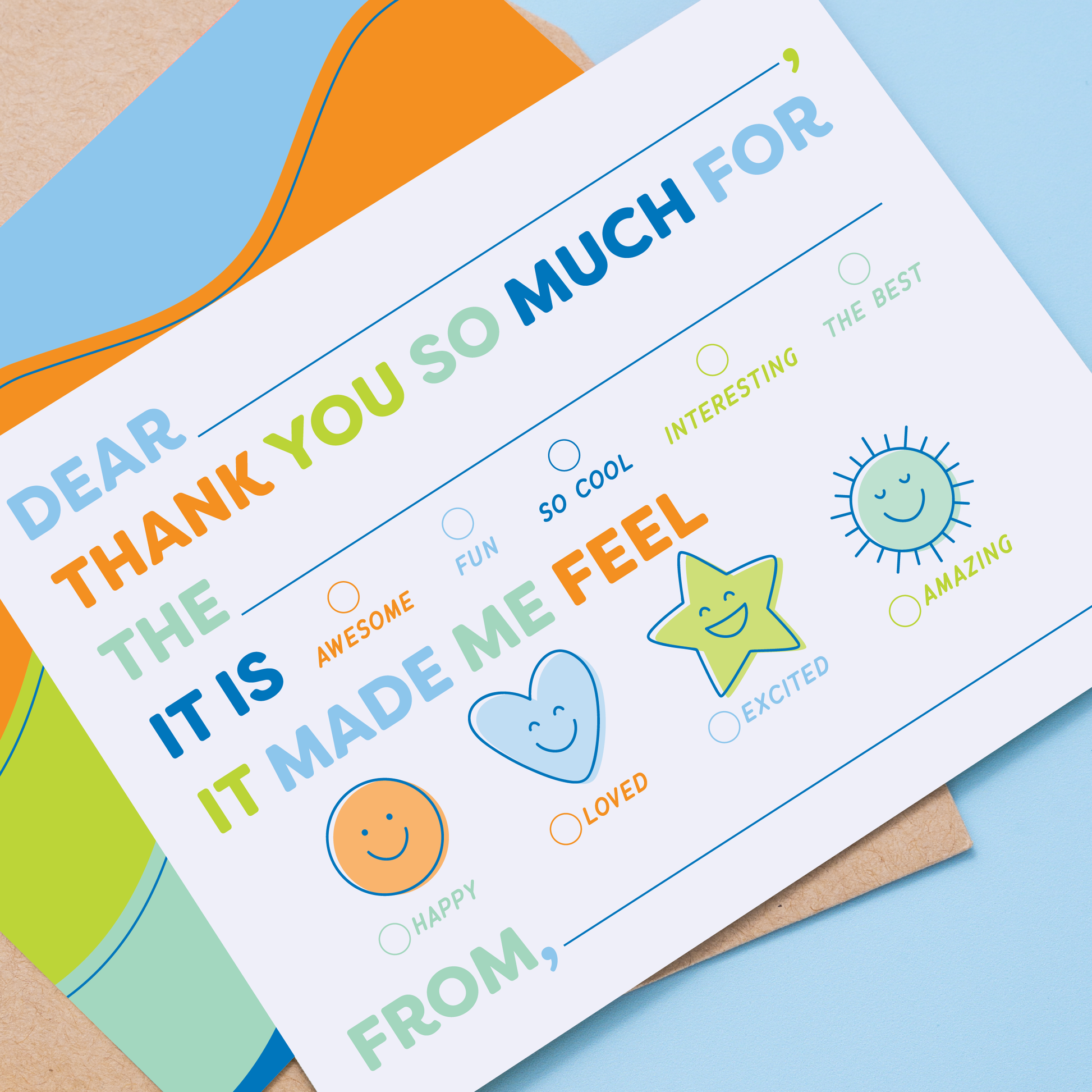 Kids Emotions Fill In Thank You Notes - Blues