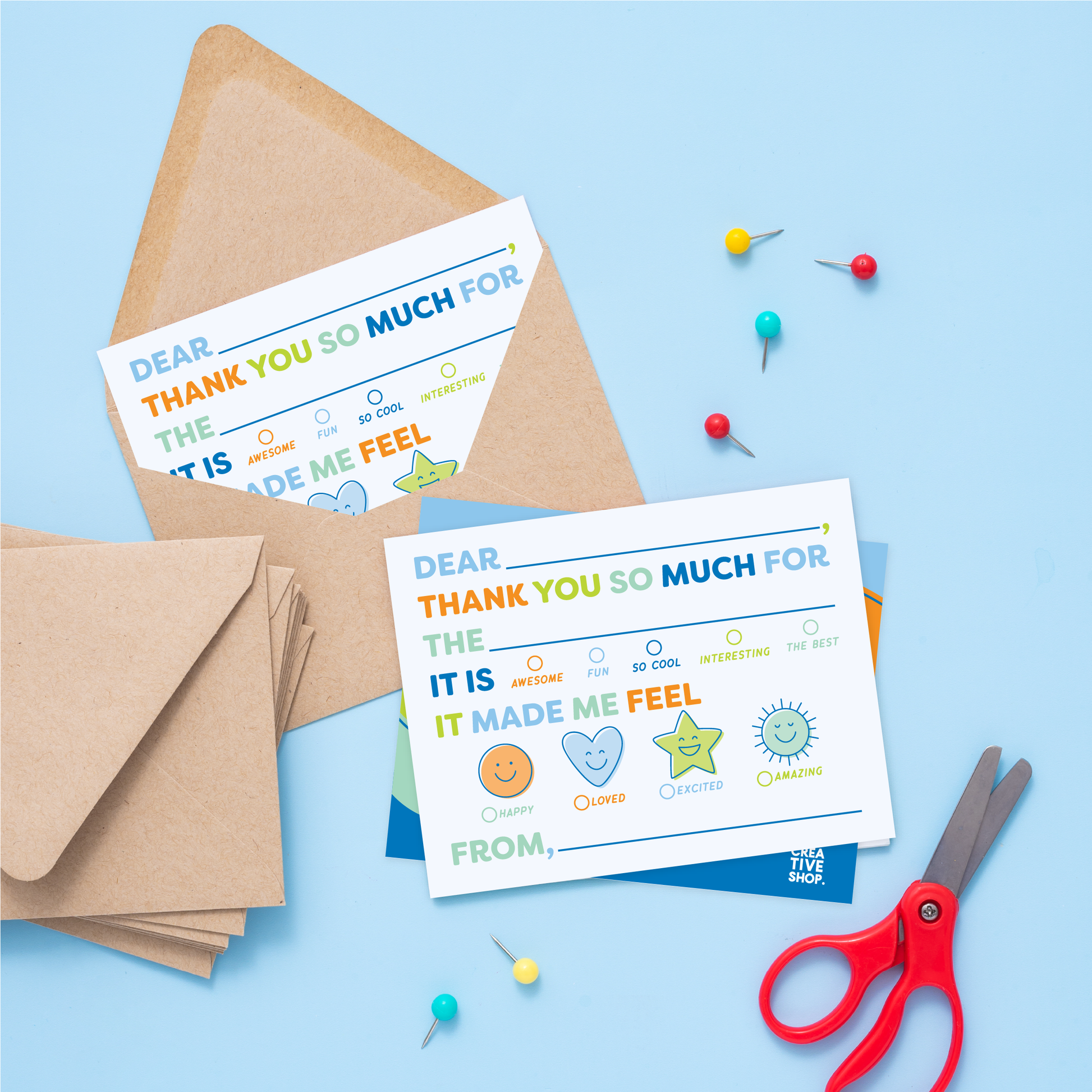 Kids Emotions Fill In Thank You Notes - Blues