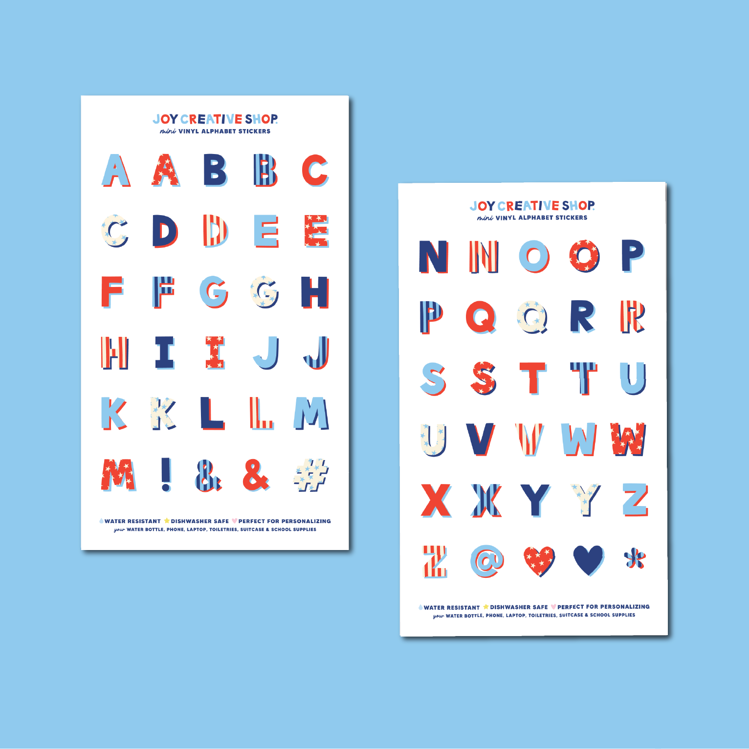 Red, White & Blue Mini Alphabet Stickers