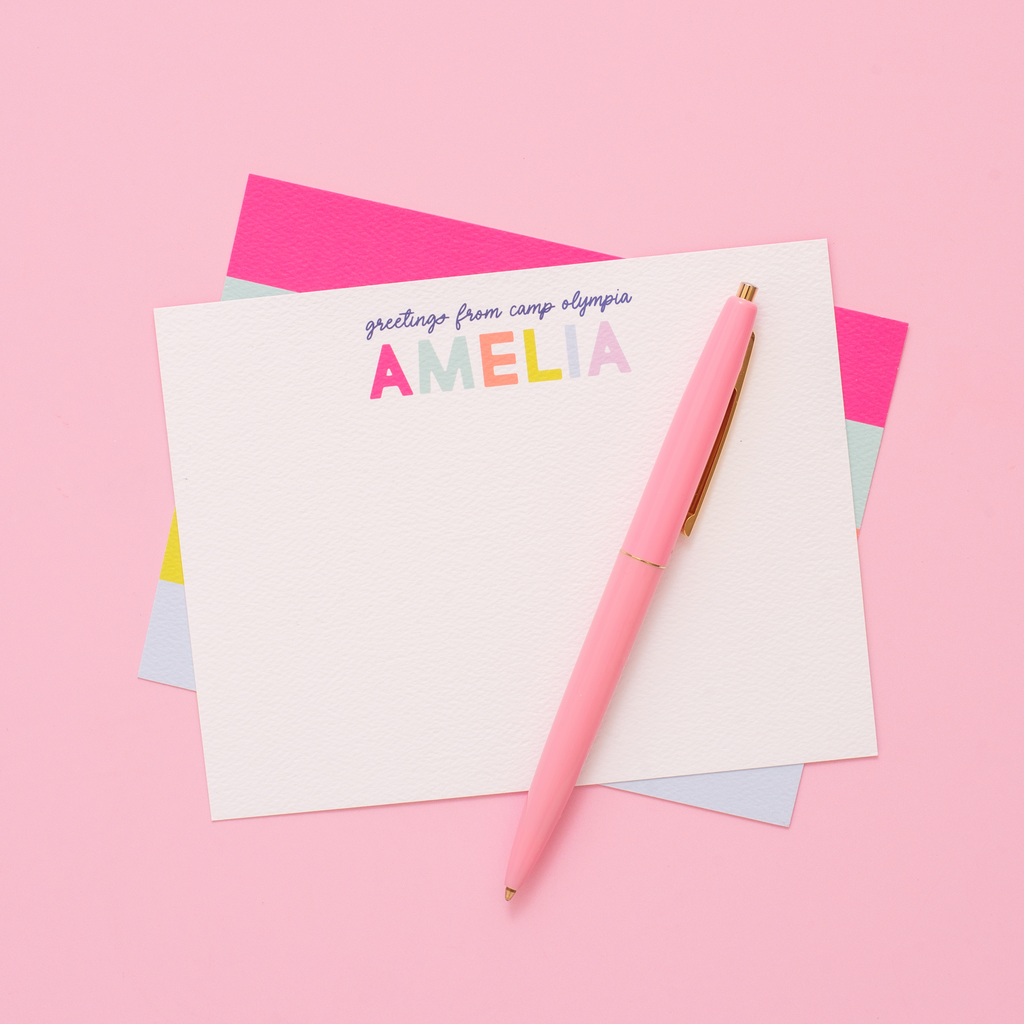 Camp Personalized Stationery - Pink