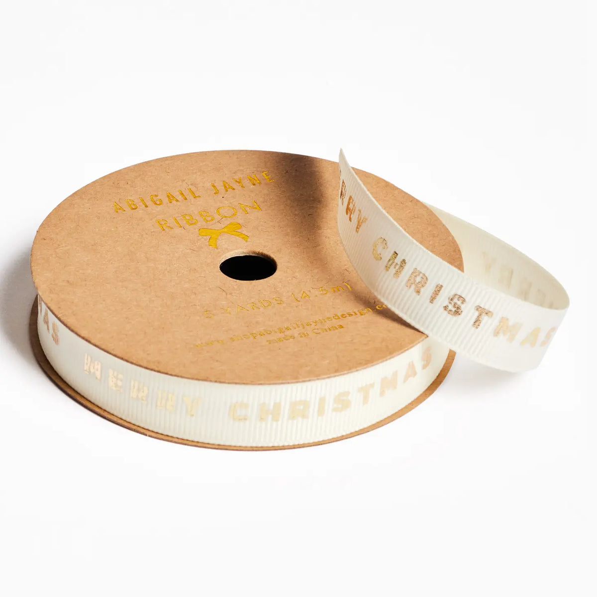 Merry Christmas Cream Grosgrain Ribbon with Gold Foil