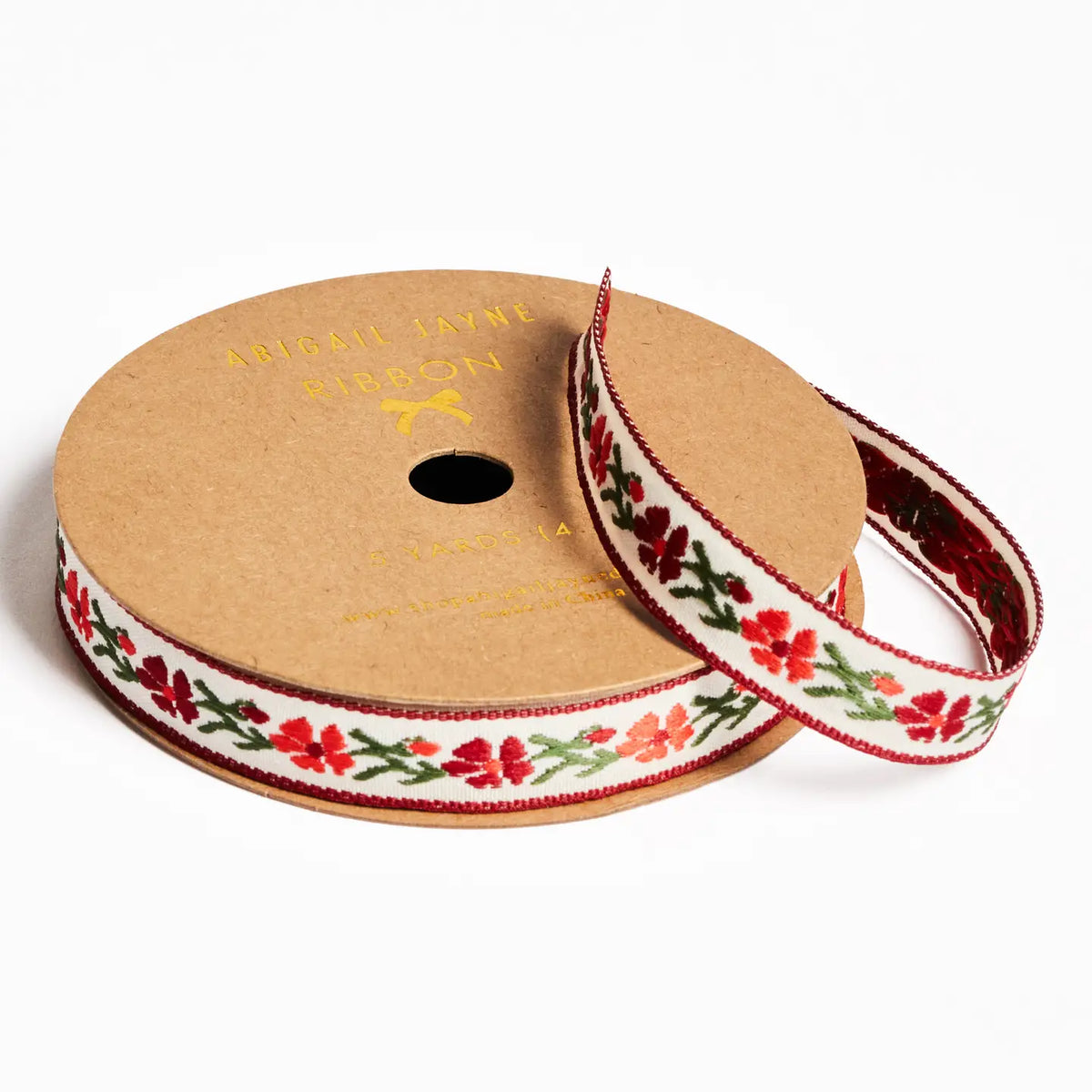 Red Vine Floral Woven Ribbon